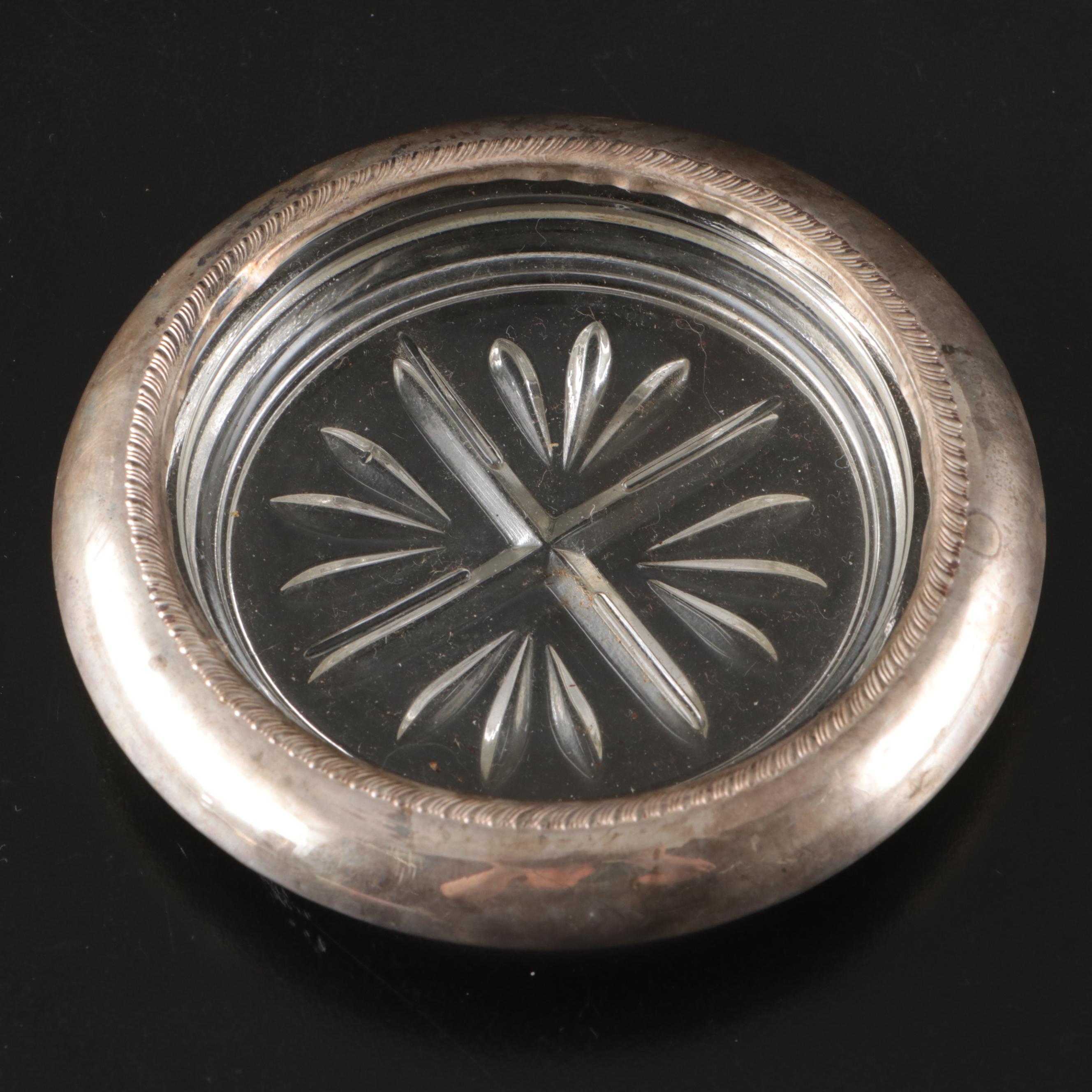 Webster Sterling Overlaid Glass Trivet and F.B. Rogers Coasters