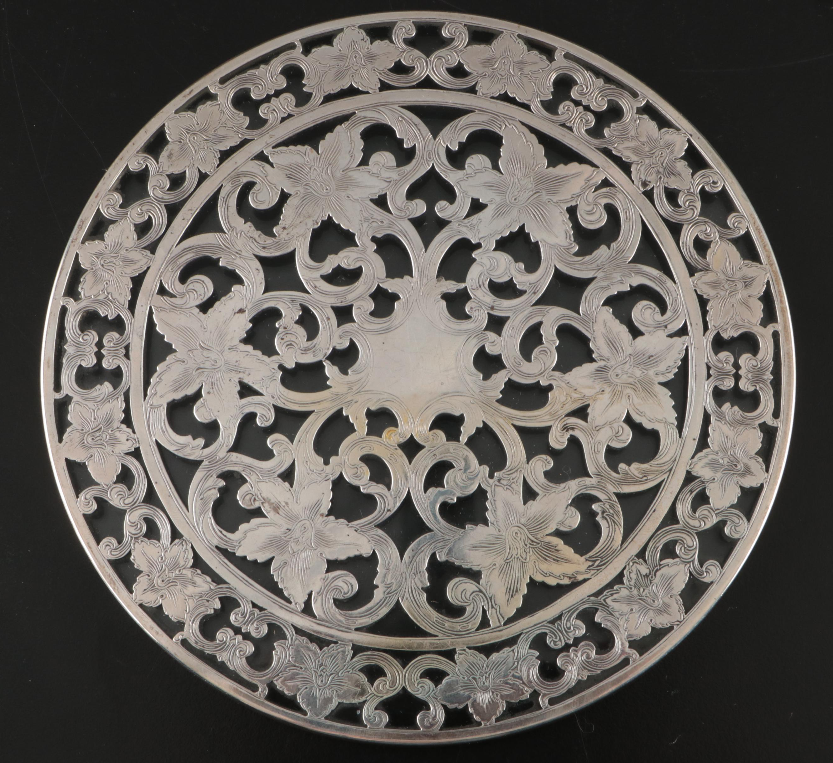 Webster Sterling Overlaid Glass Trivet and F.B. Rogers Coasters