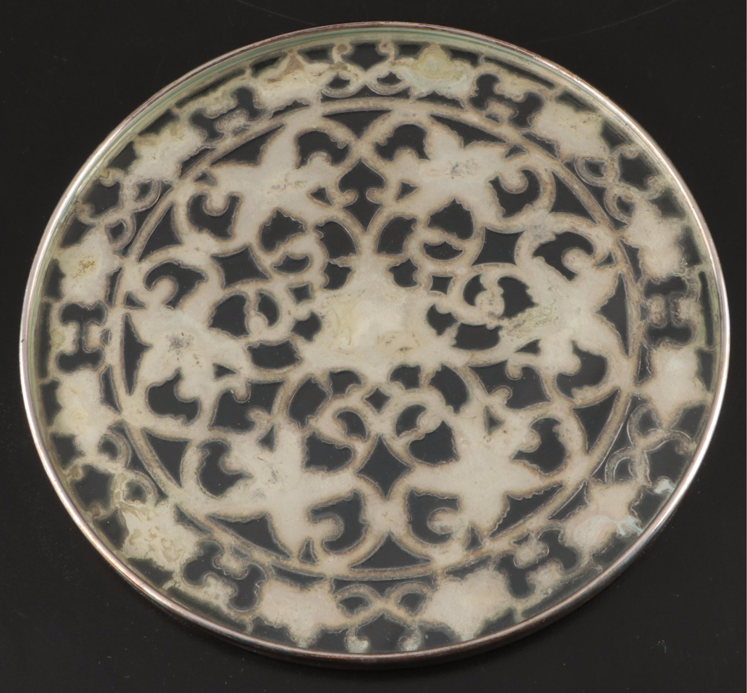 Webster Sterling Overlaid Glass Trivet and F.B. Rogers Coasters