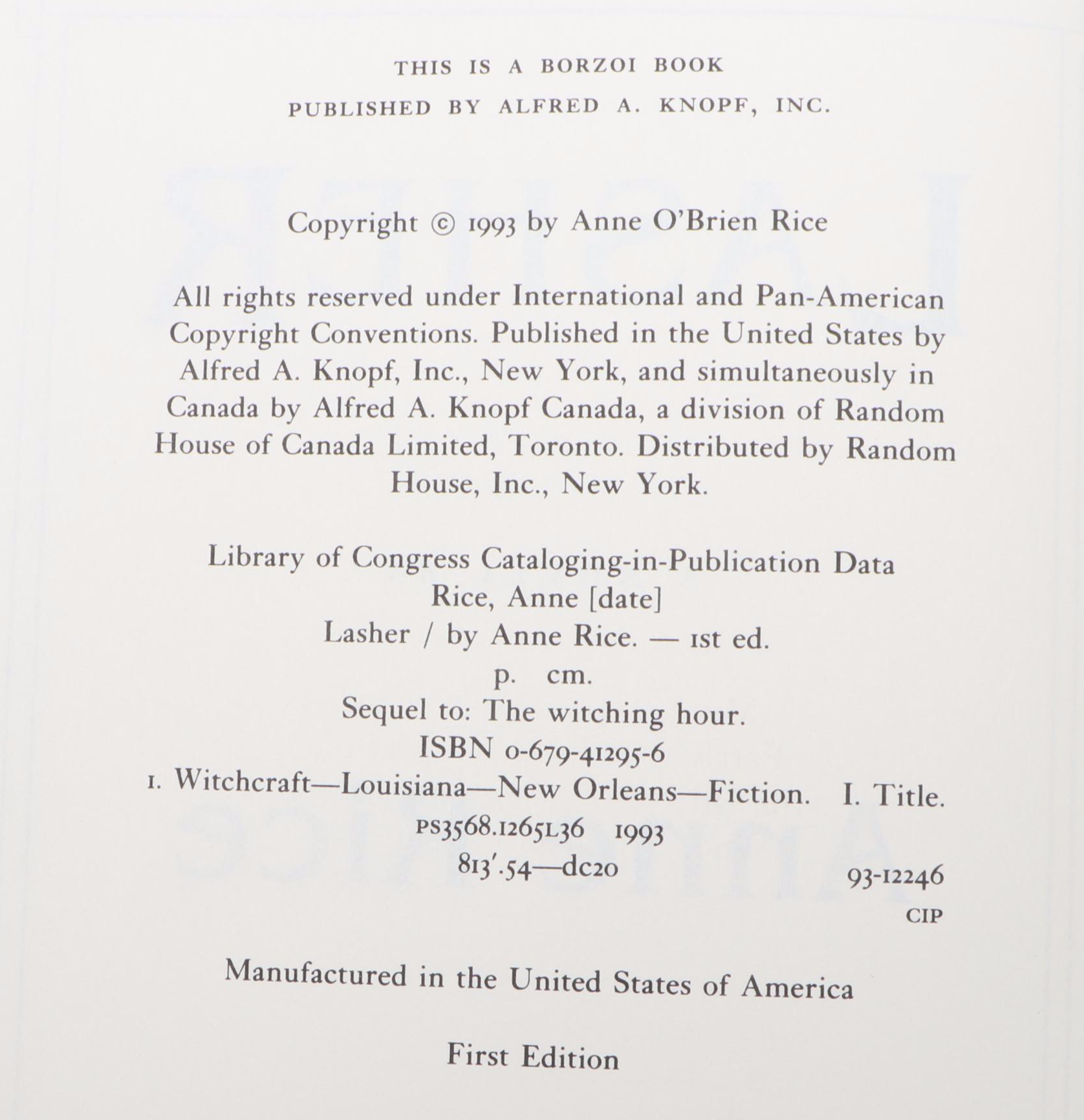 Signed First Edition "Lasher" by Anne Rice and More Books