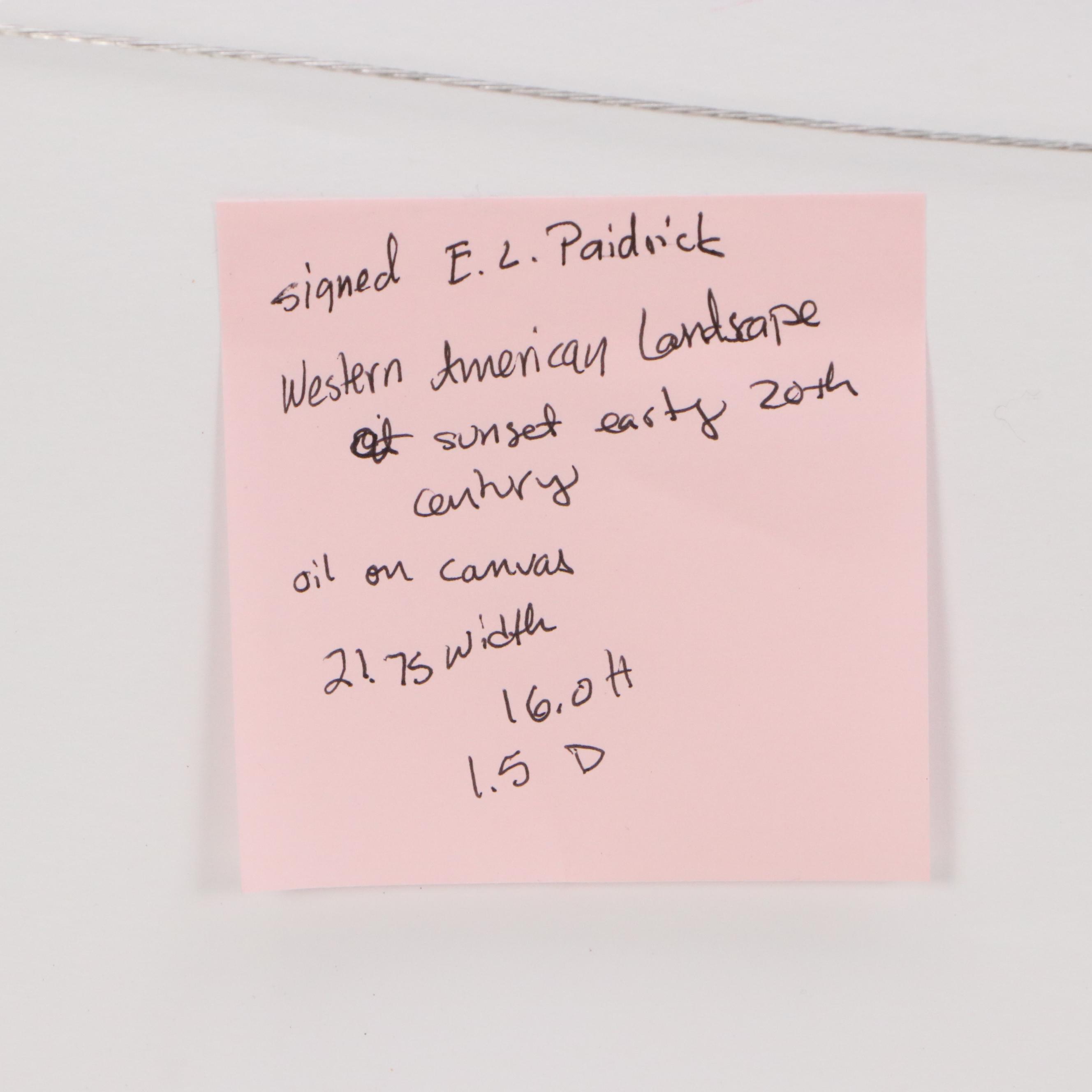 E. L. Paidrick Western American Sunset Landscape Oil Painting