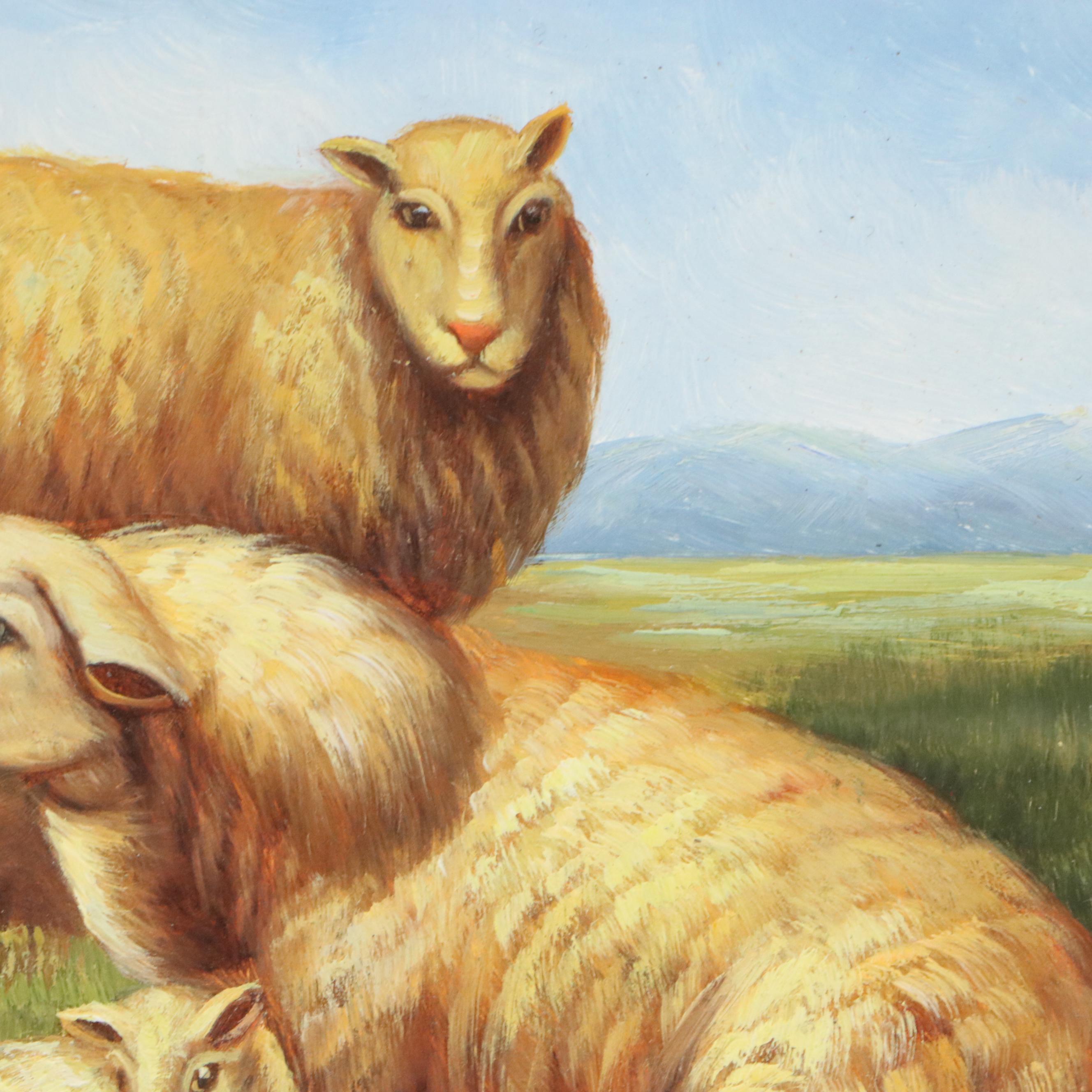 Landscape Oil Painting with Sheep Herd