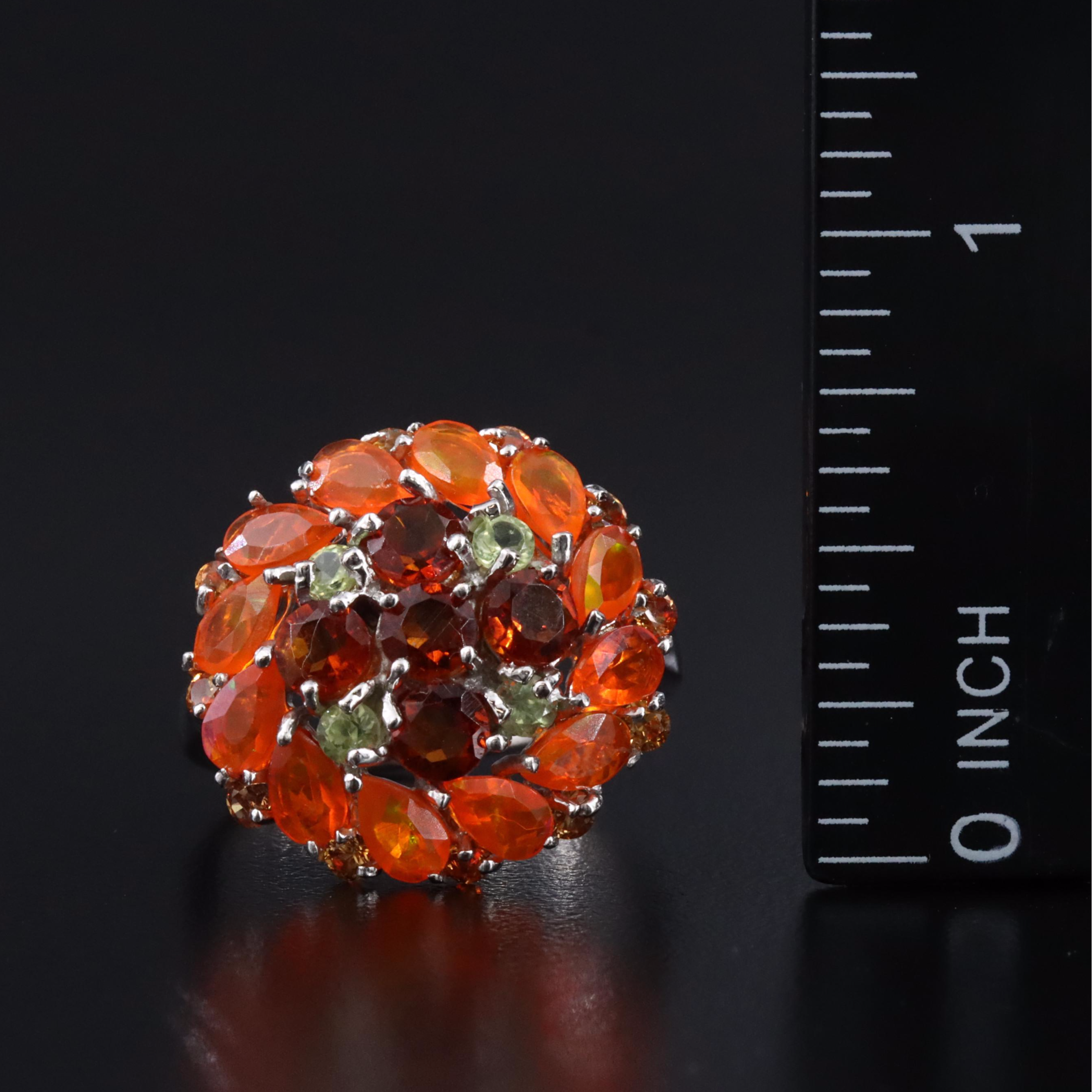 Sterling Opal, Peridot and Sapphire Cluster Ring
