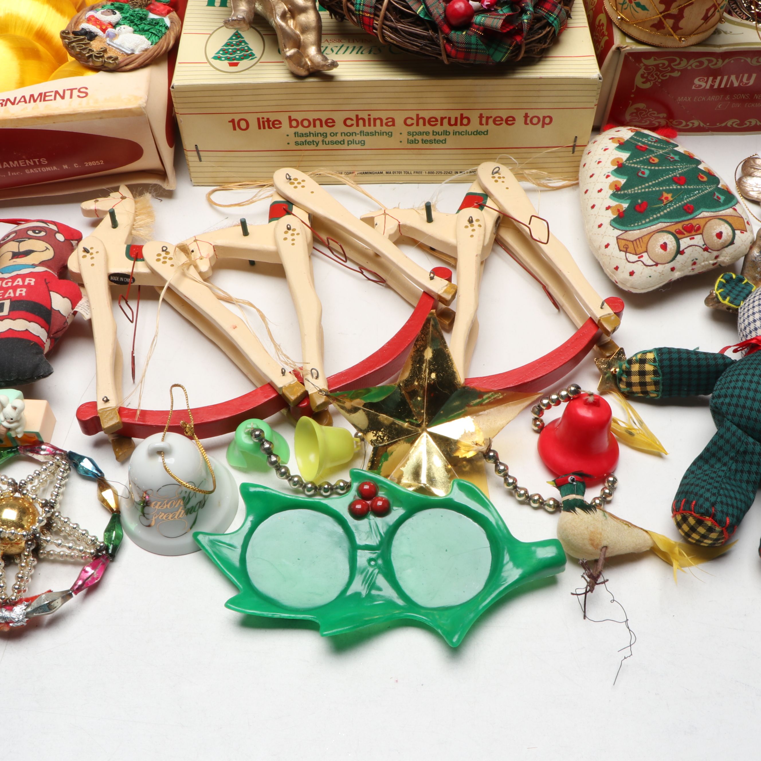 Bone China Tree Topper with Bradford Satin, Shiny Brite, and Other Ornaments