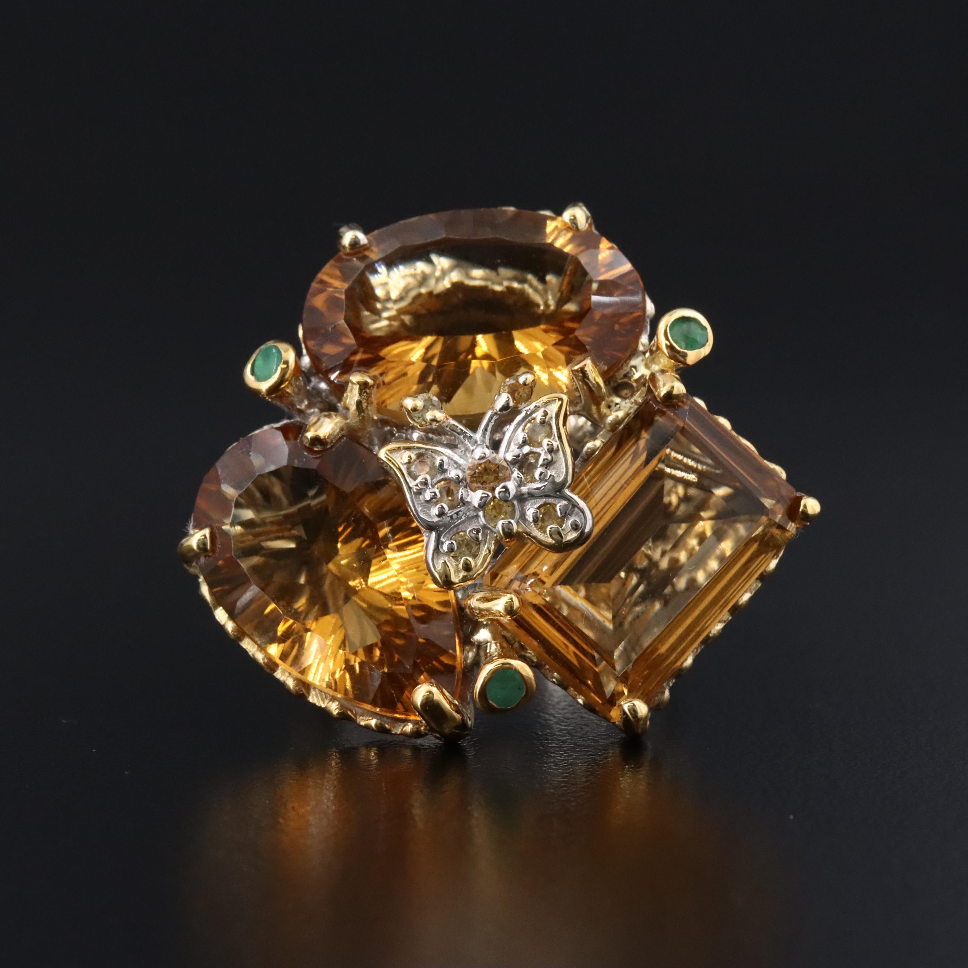 Sterling Gemstone Ring with a Butterfly Accent