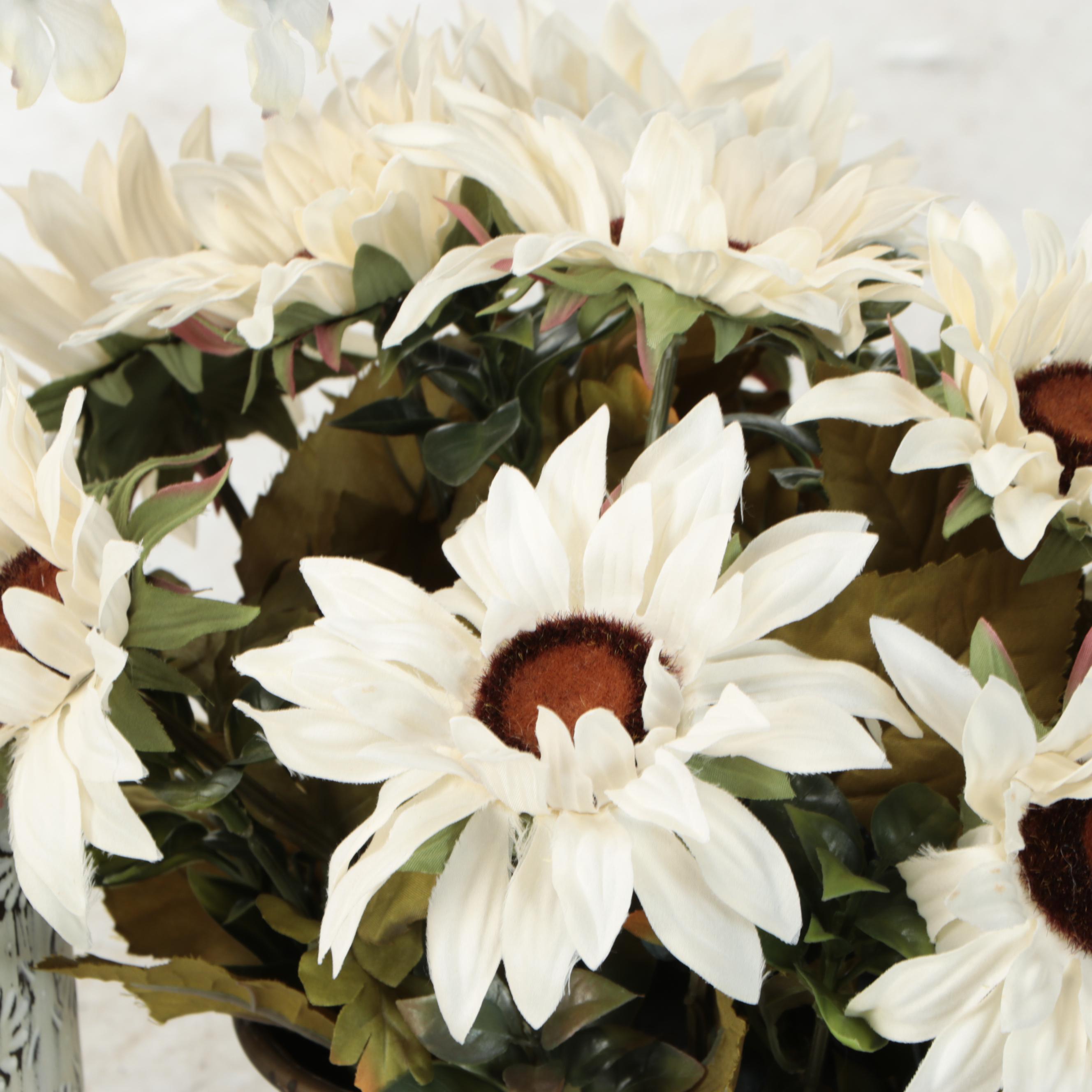Artificial Flower Arrangements in Metal Canisters