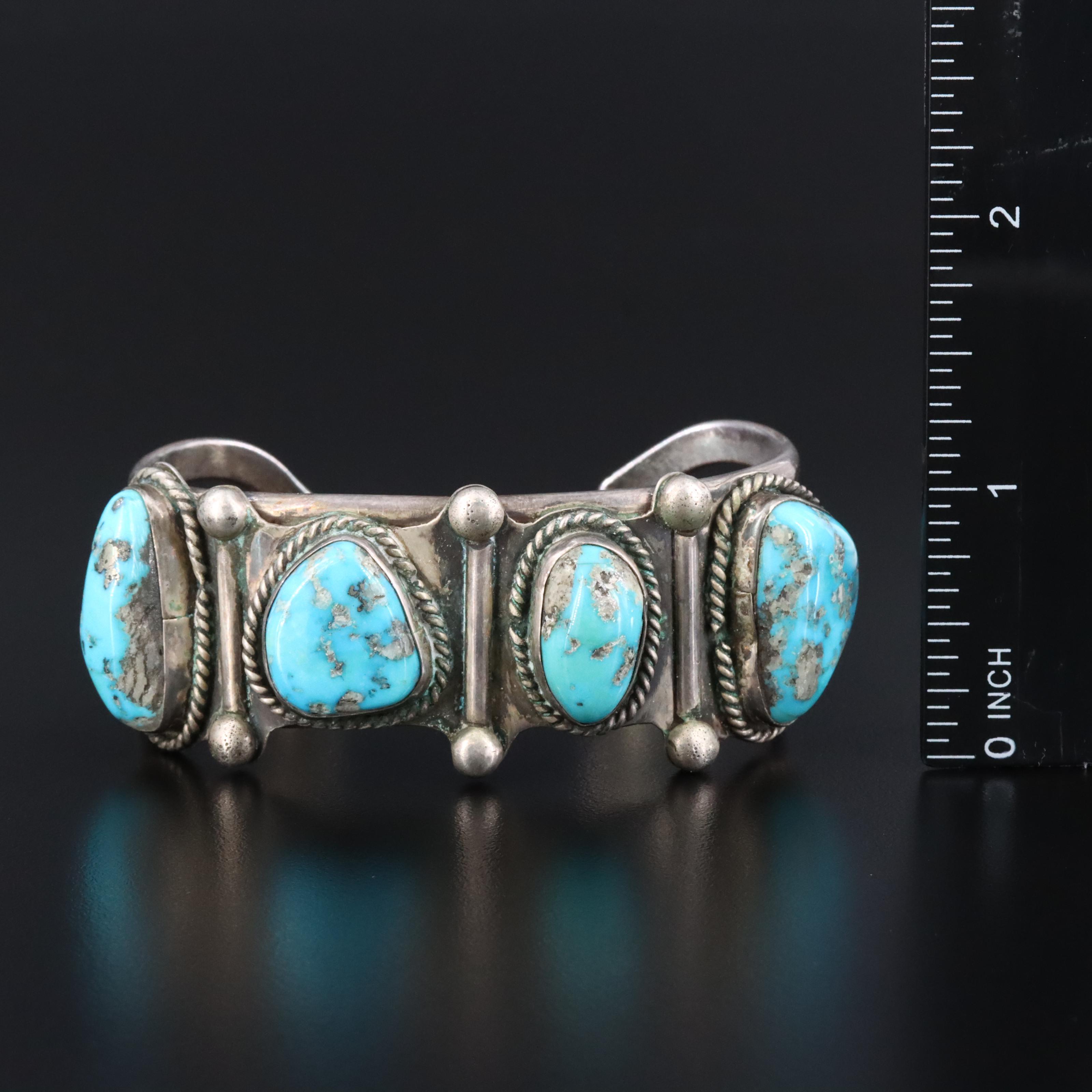 Southwestern Signed Sterling Turquoise Cuff Bracelet