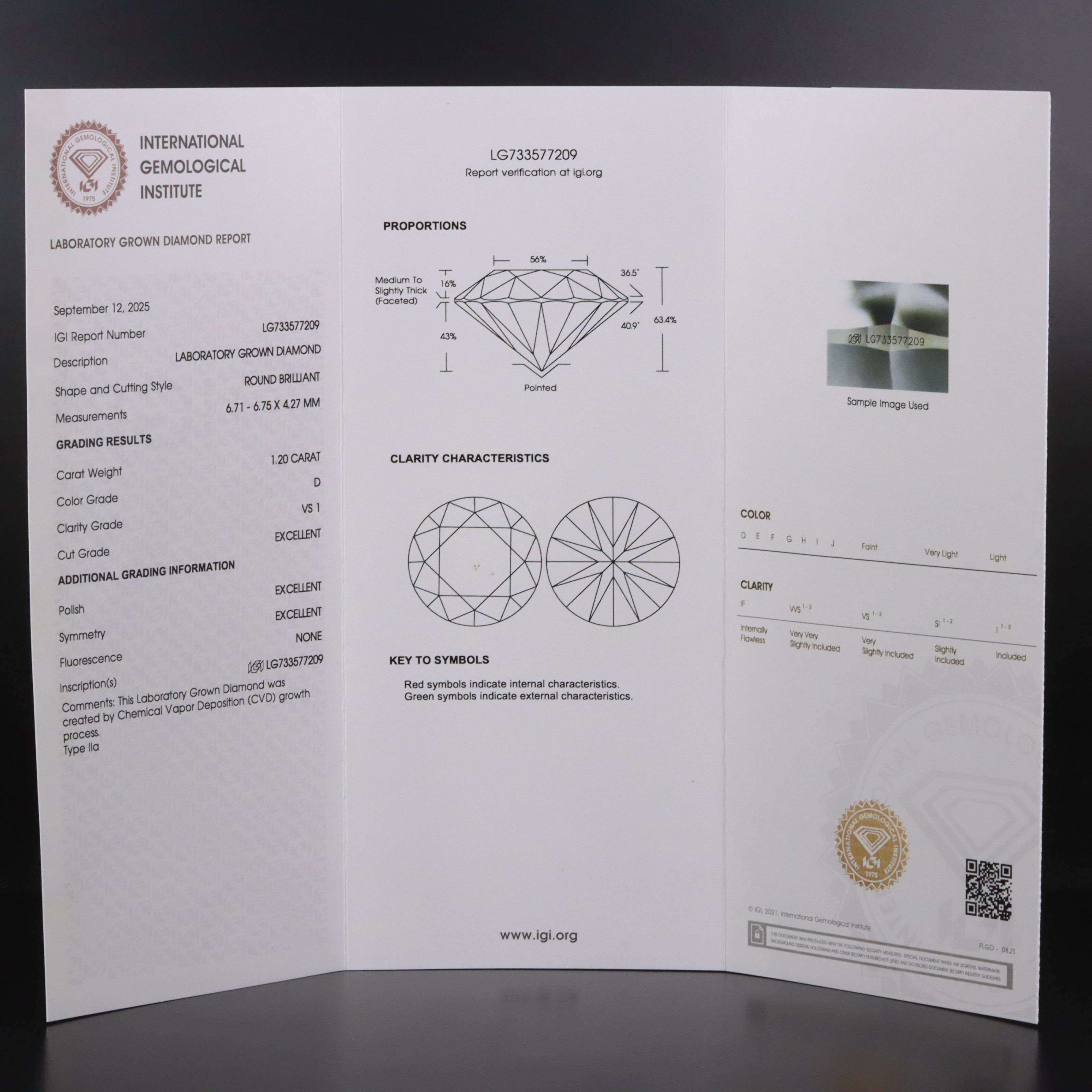 Loose 1.20 CT Lab Grown Diamond with IGI Report