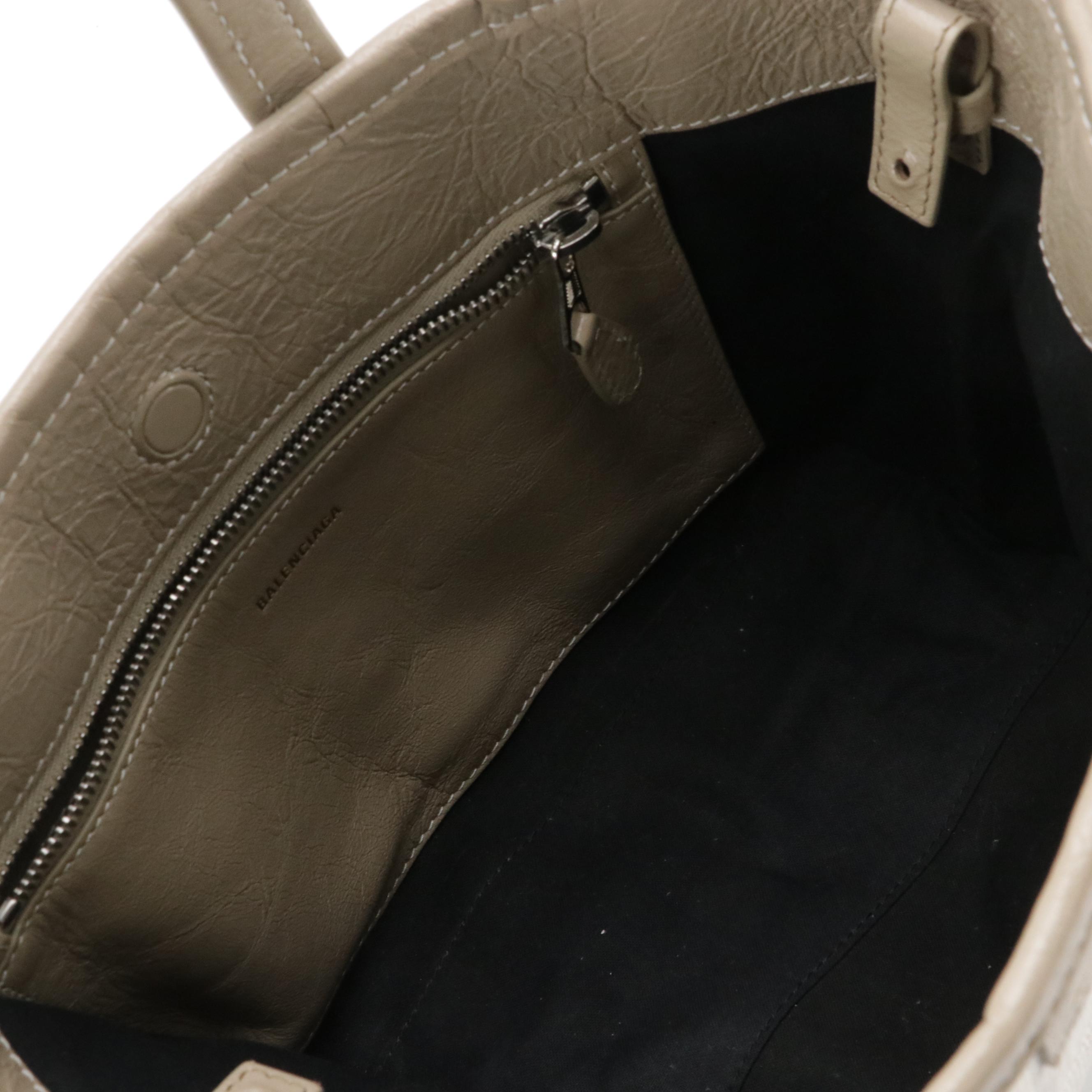 Balenciaga Small Barbes East-West Two Way Tote Bag in Shiny Striped Canvas