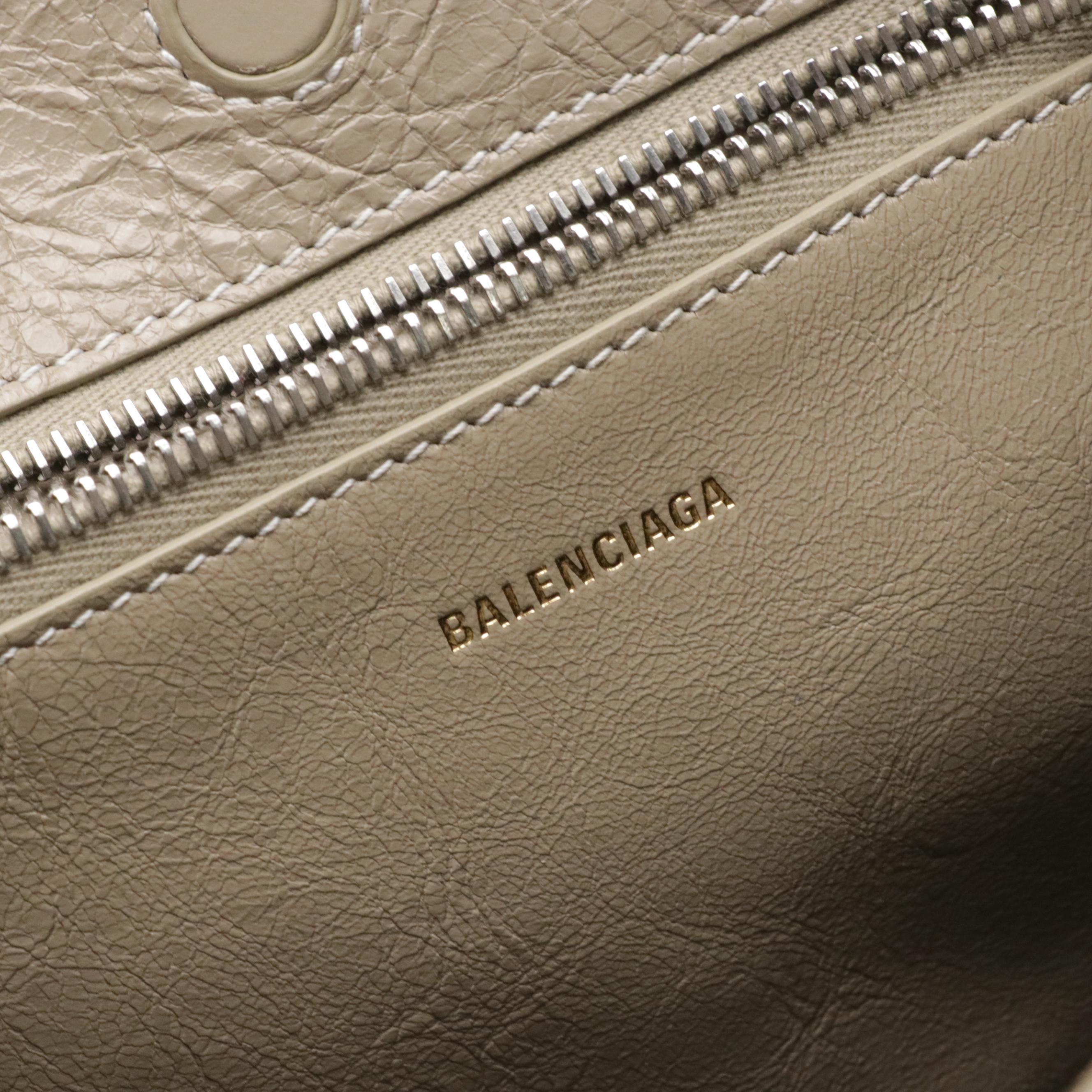 Balenciaga Small Barbes East-West Two Way Tote Bag in Shiny Striped Canvas