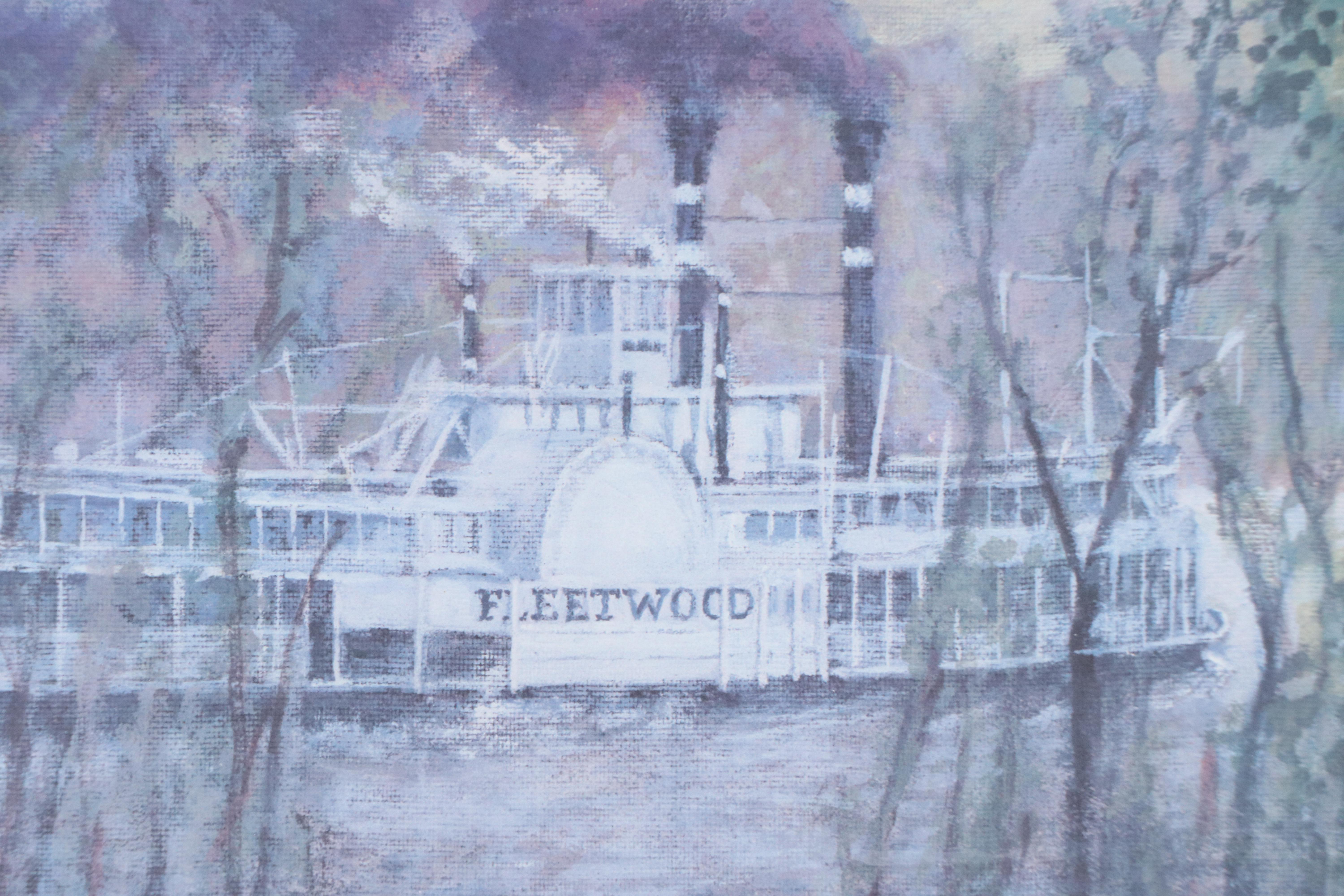 After Harlan Hubbard Offset Lithograph of River Steamboat "Fleetwood," 1987