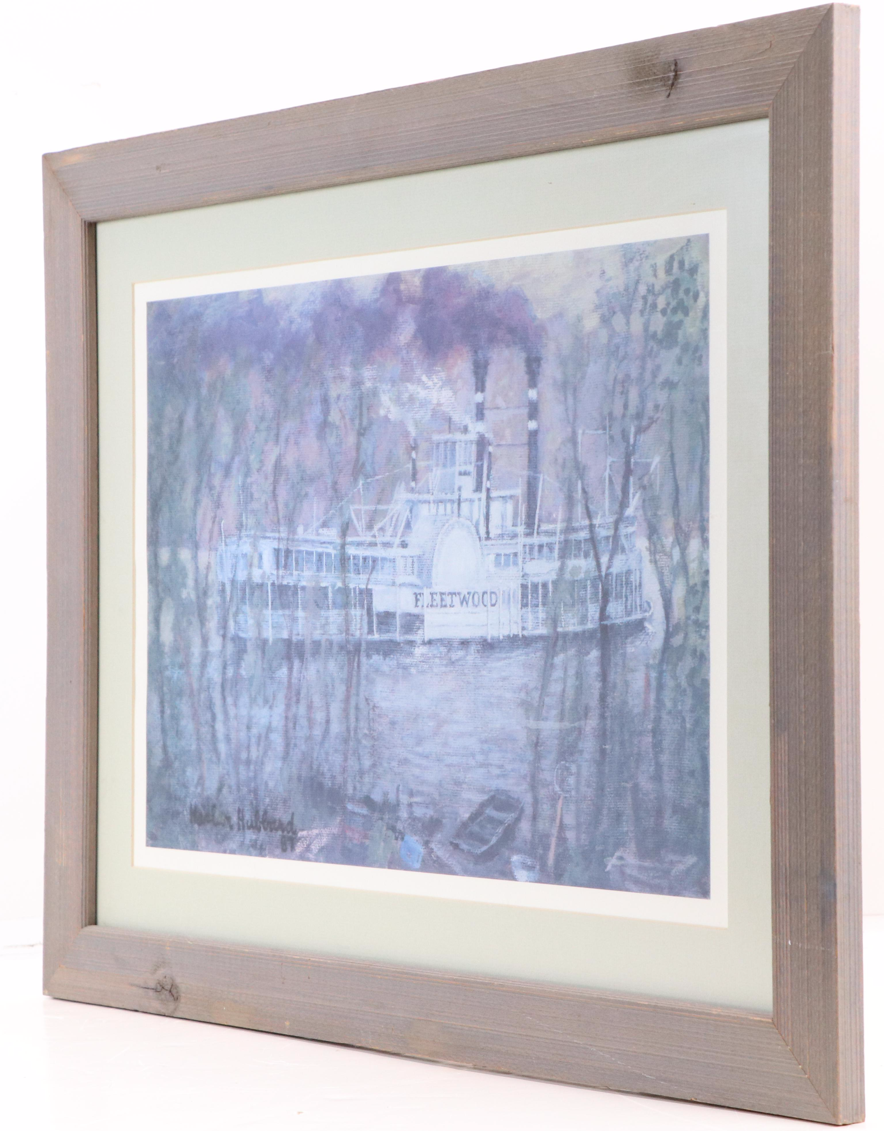 After Harlan Hubbard Offset Lithograph of River Steamboat "Fleetwood," 1987