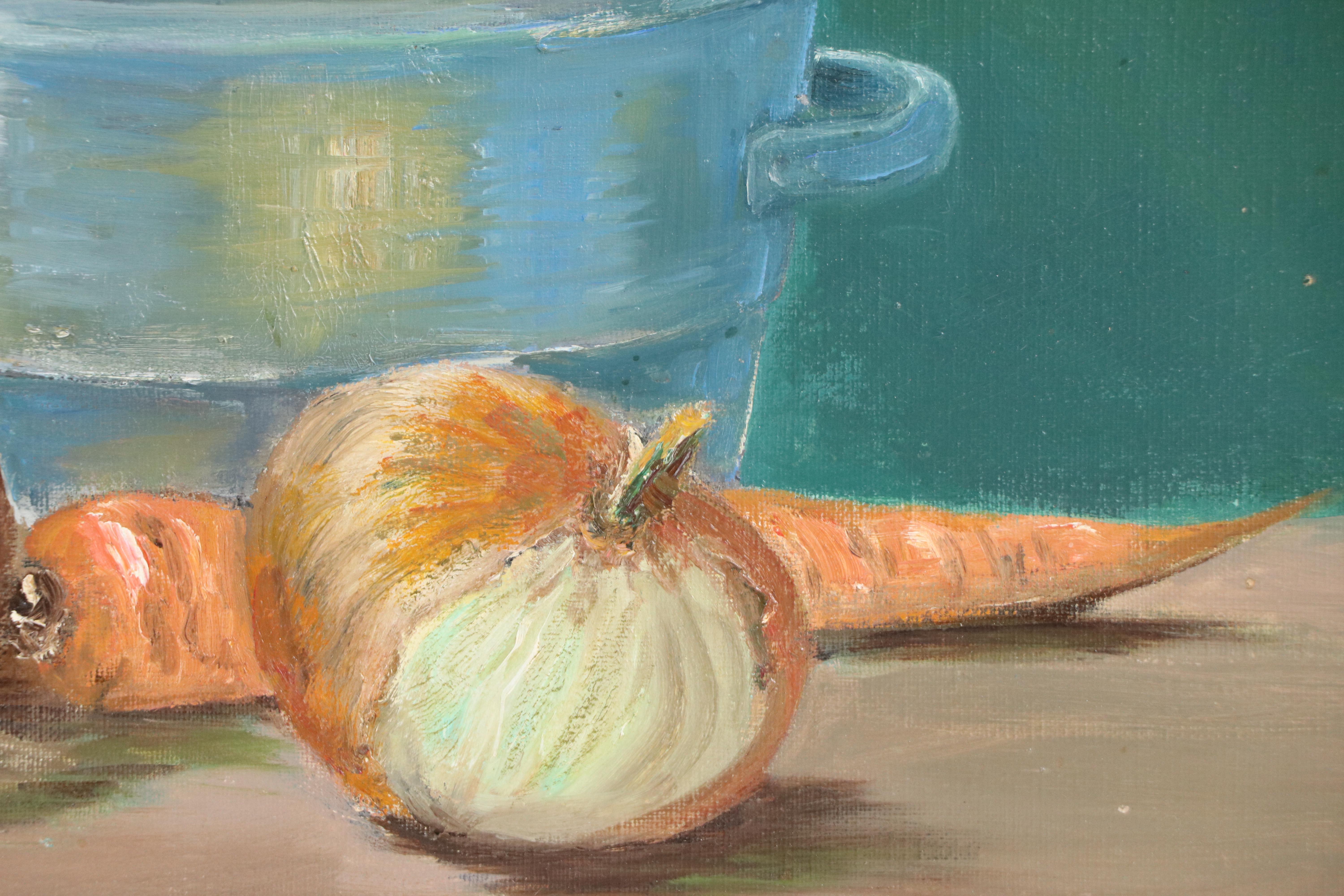 Still Life Oil Painting of Onions, Mid-20th Century