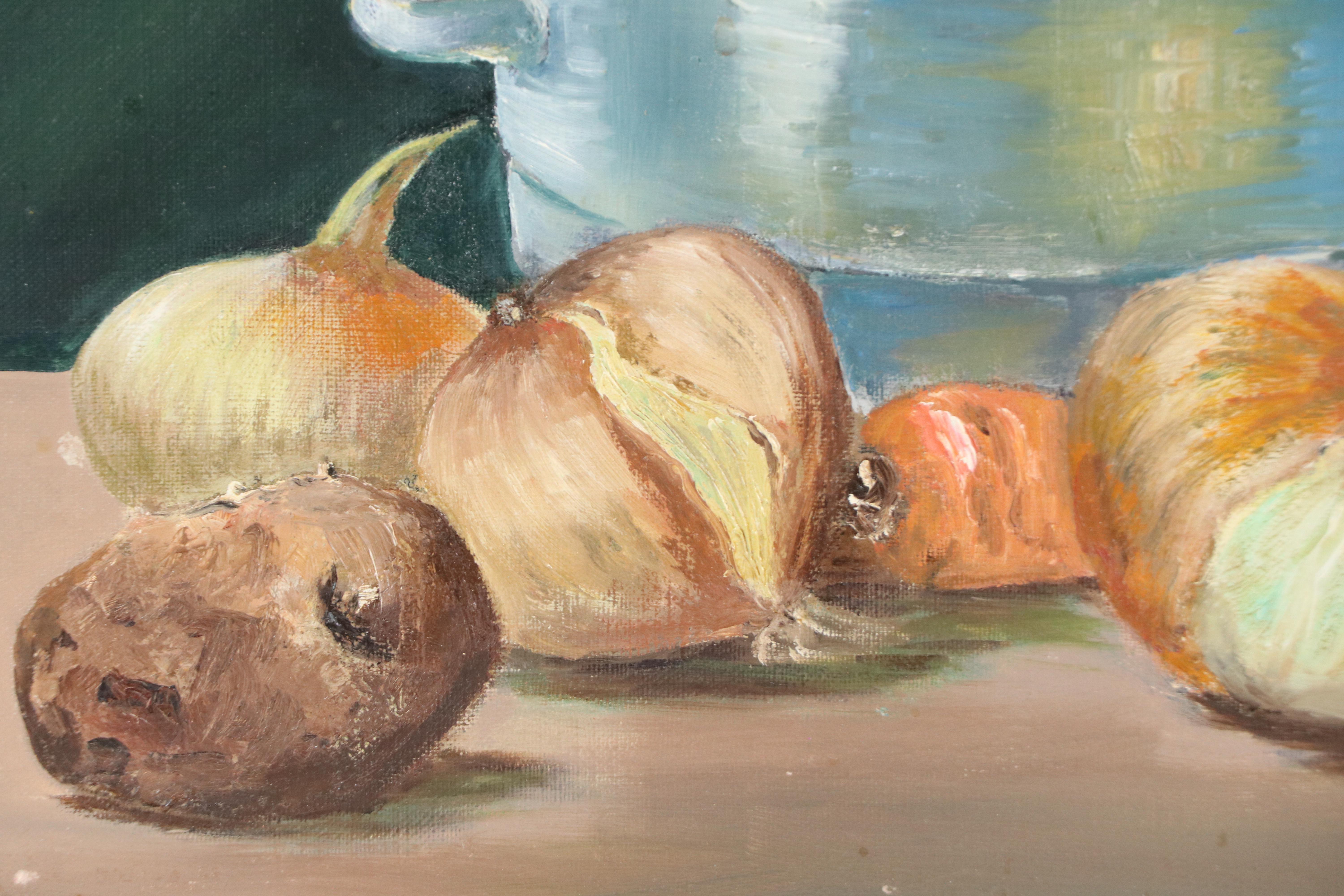 Still Life Oil Painting of Onions, Mid-20th Century