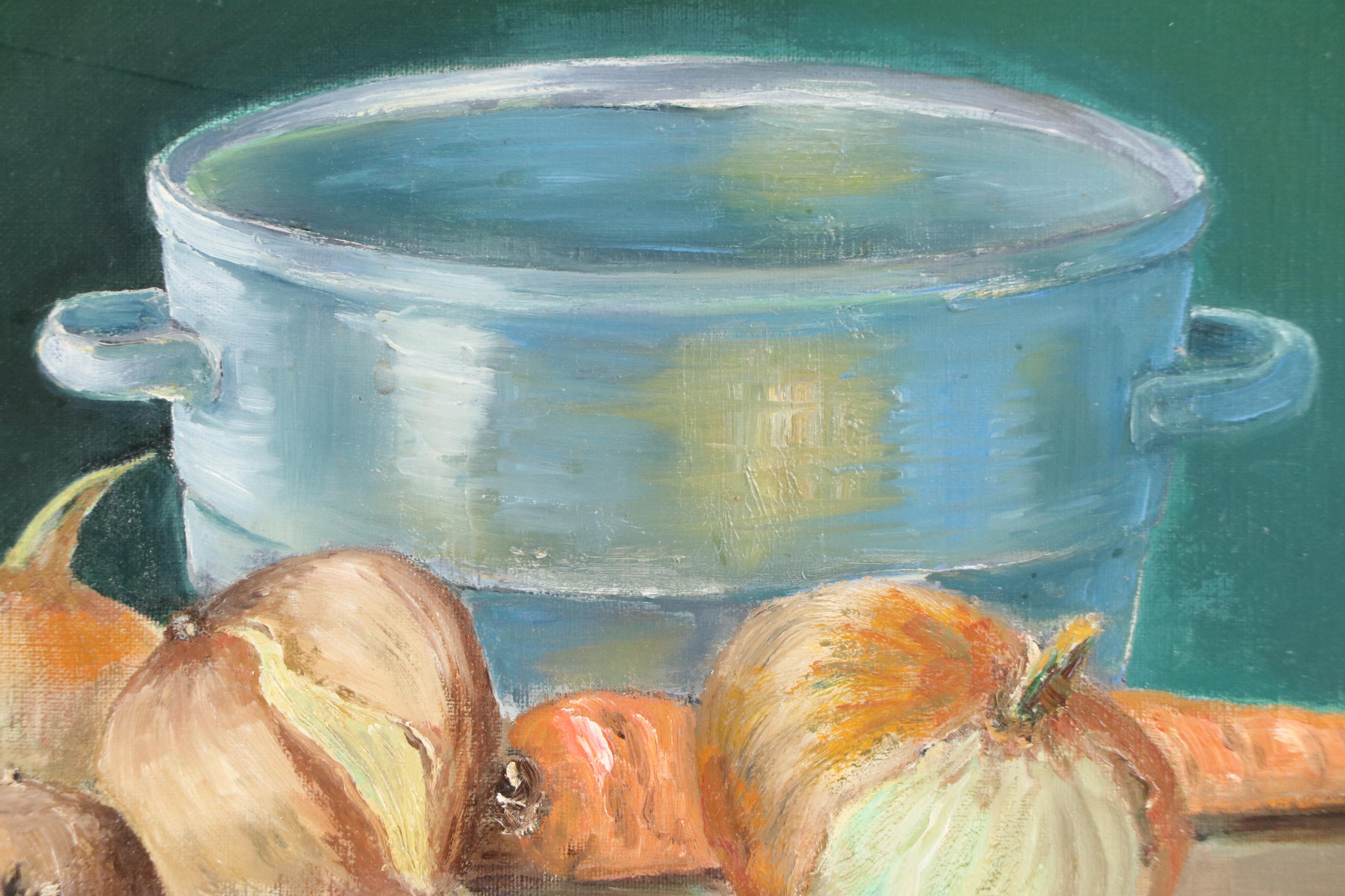 Still Life Oil Painting of Onions, Mid-20th Century