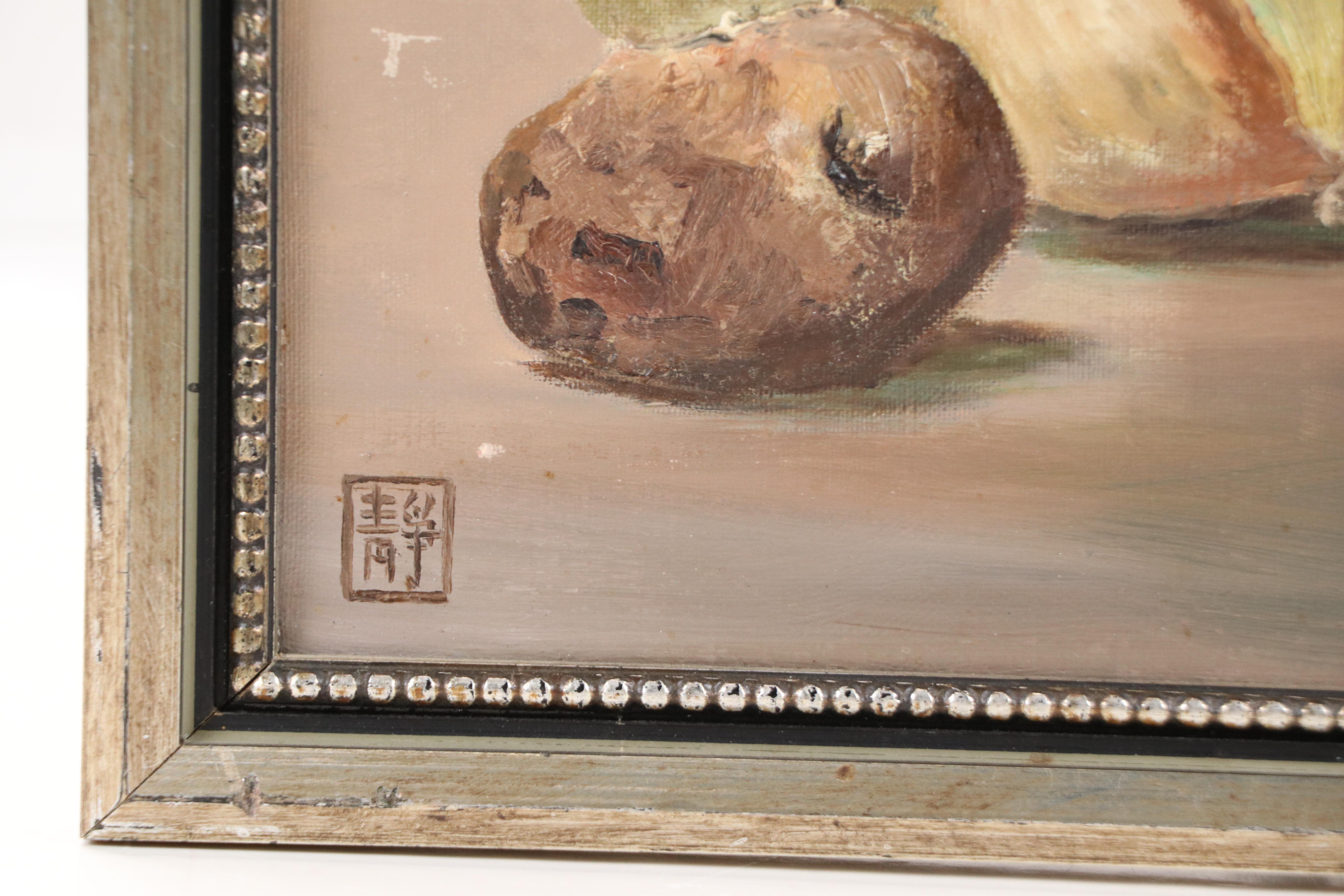 Still Life Oil Painting of Onions, Mid-20th Century