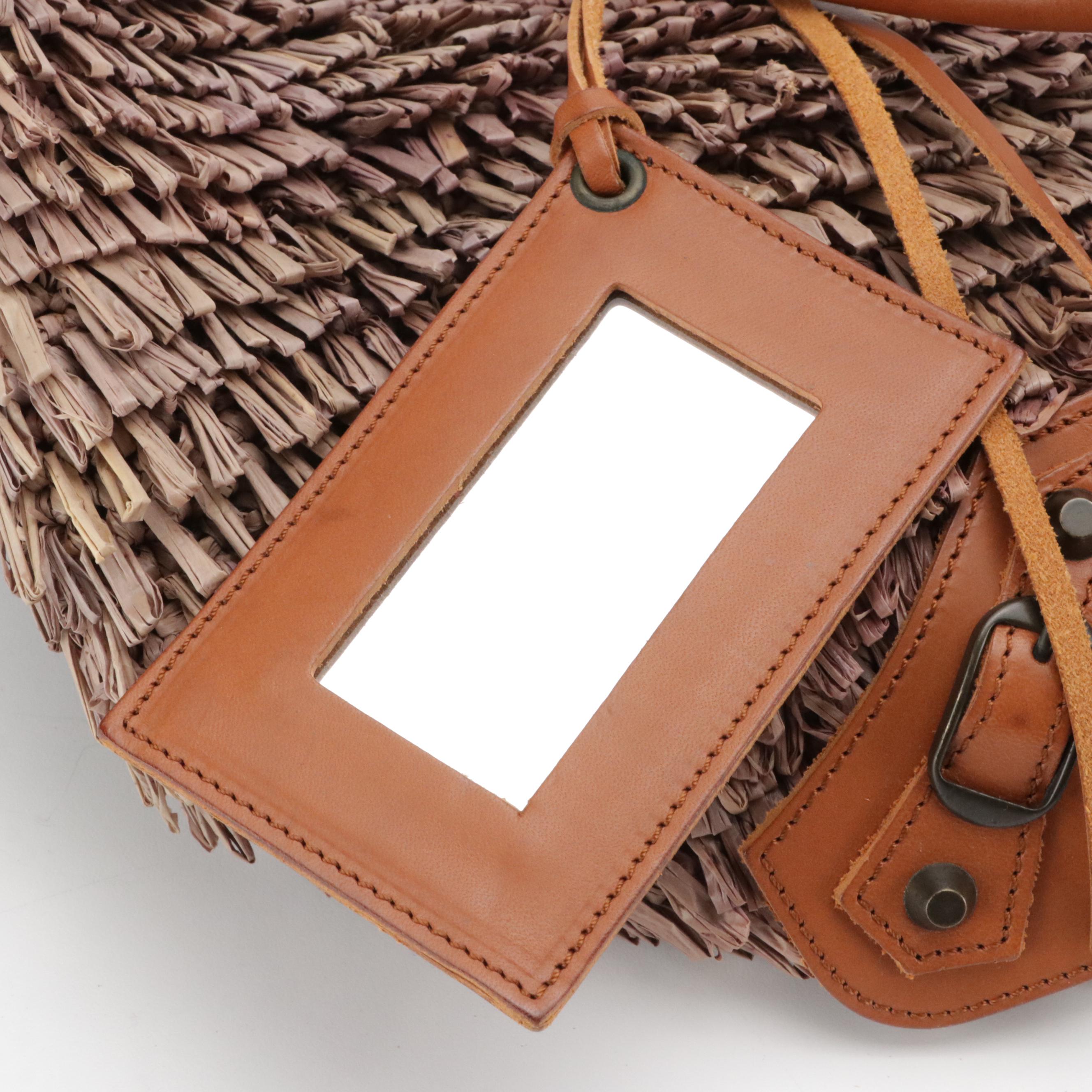 Balenciaga Panier Basket Tote in Frayed Raffia and Caramel Brown Leather Trim