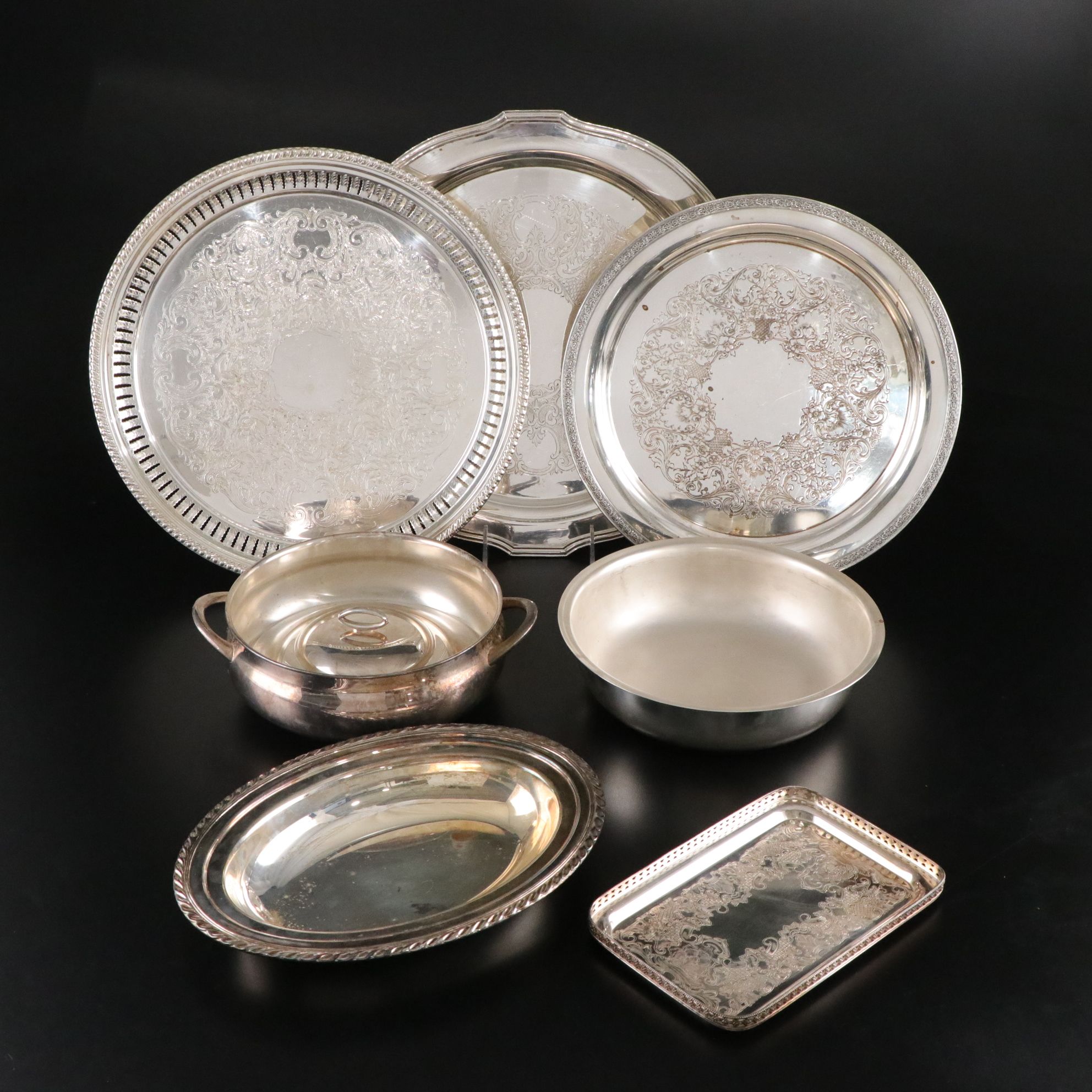 Silver Plate Platters and Serving Bowls
