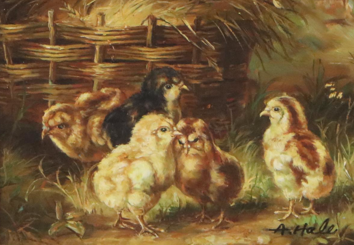 A. Hale Oil Painting of Chicks, Late 20th to 21st Century