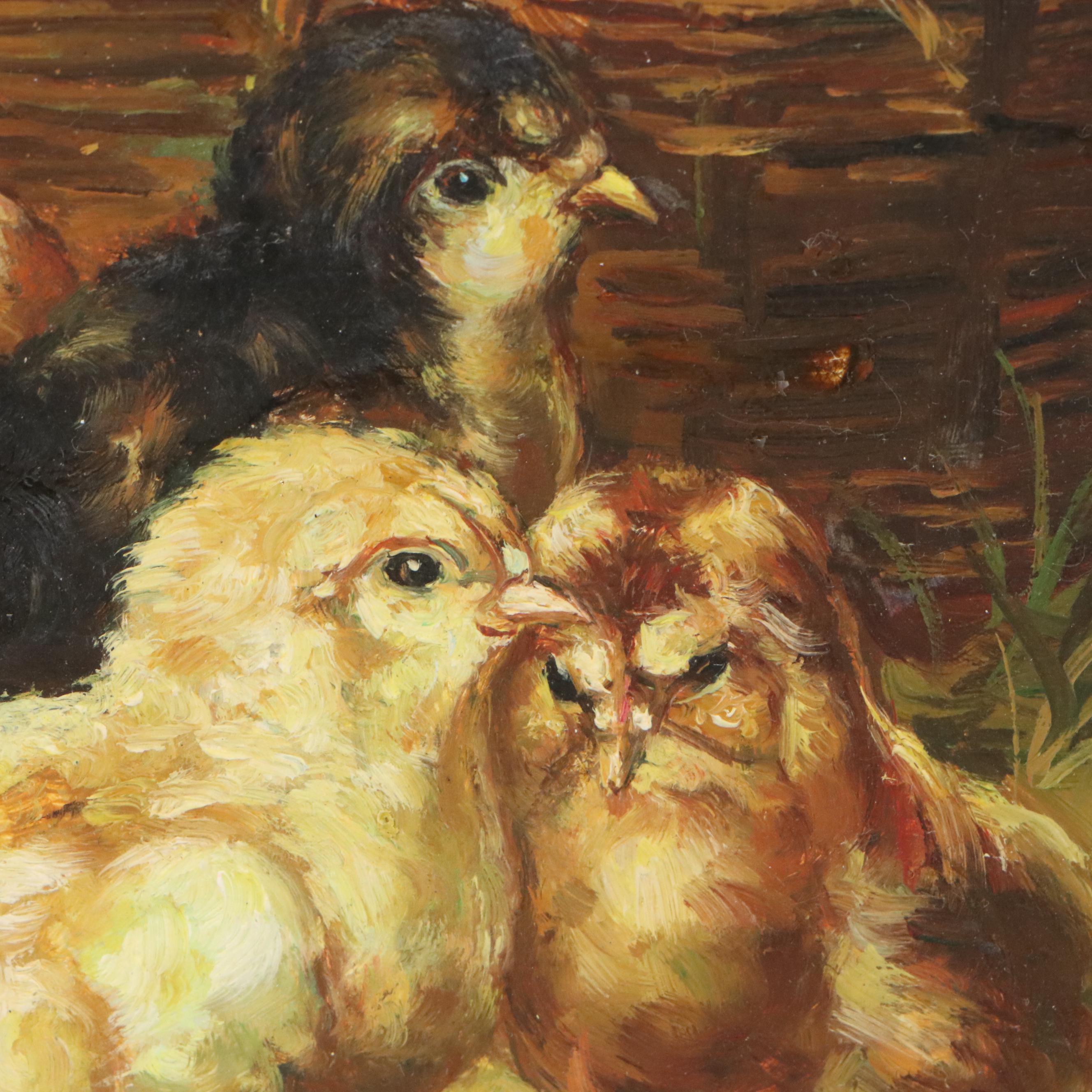 A. Hale Oil Painting of Chicks, Late 20th to 21st Century