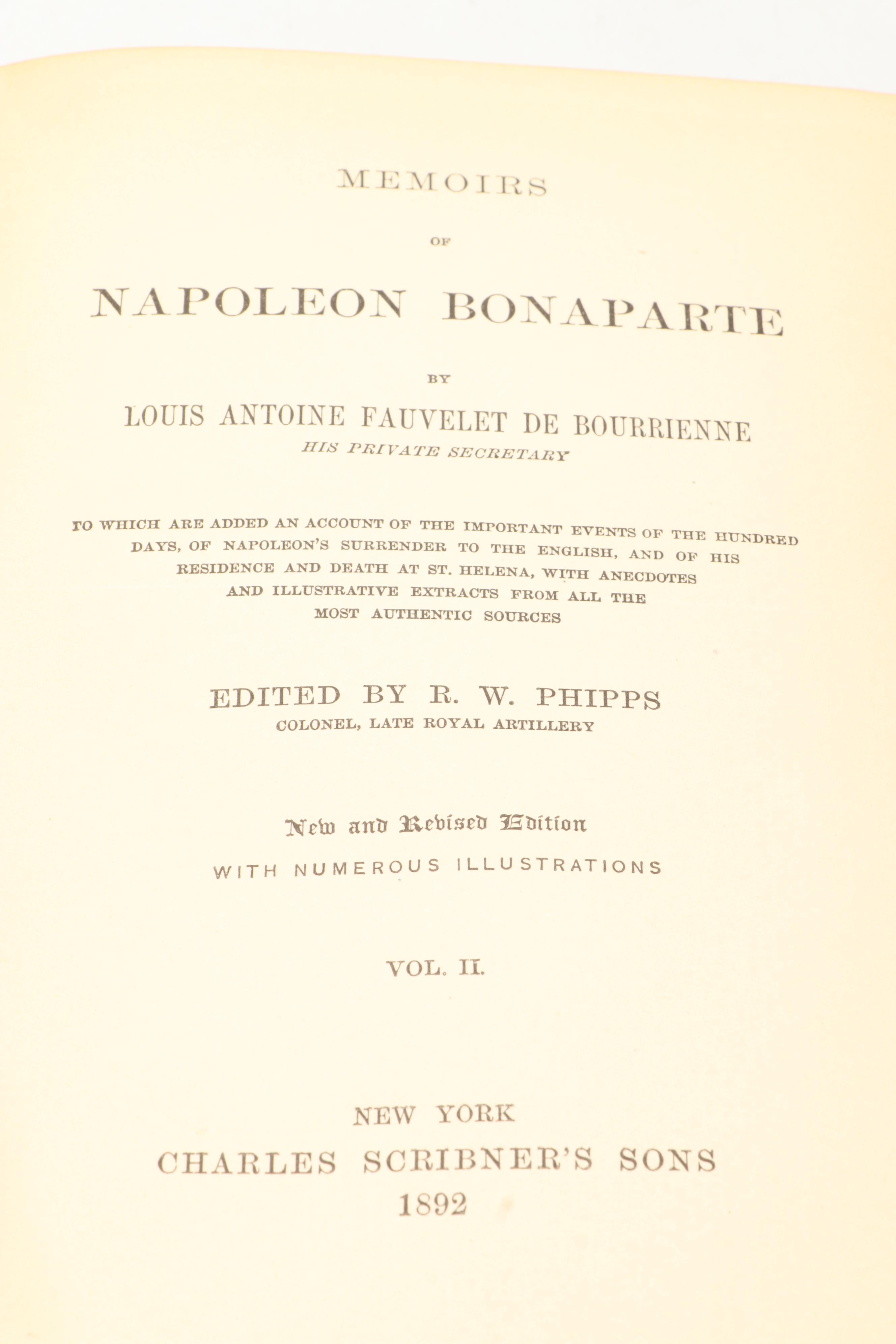 "Memoirs of Napoleon Bonaparte" Four-Volume Set by Louis de Bourrienne, 1892