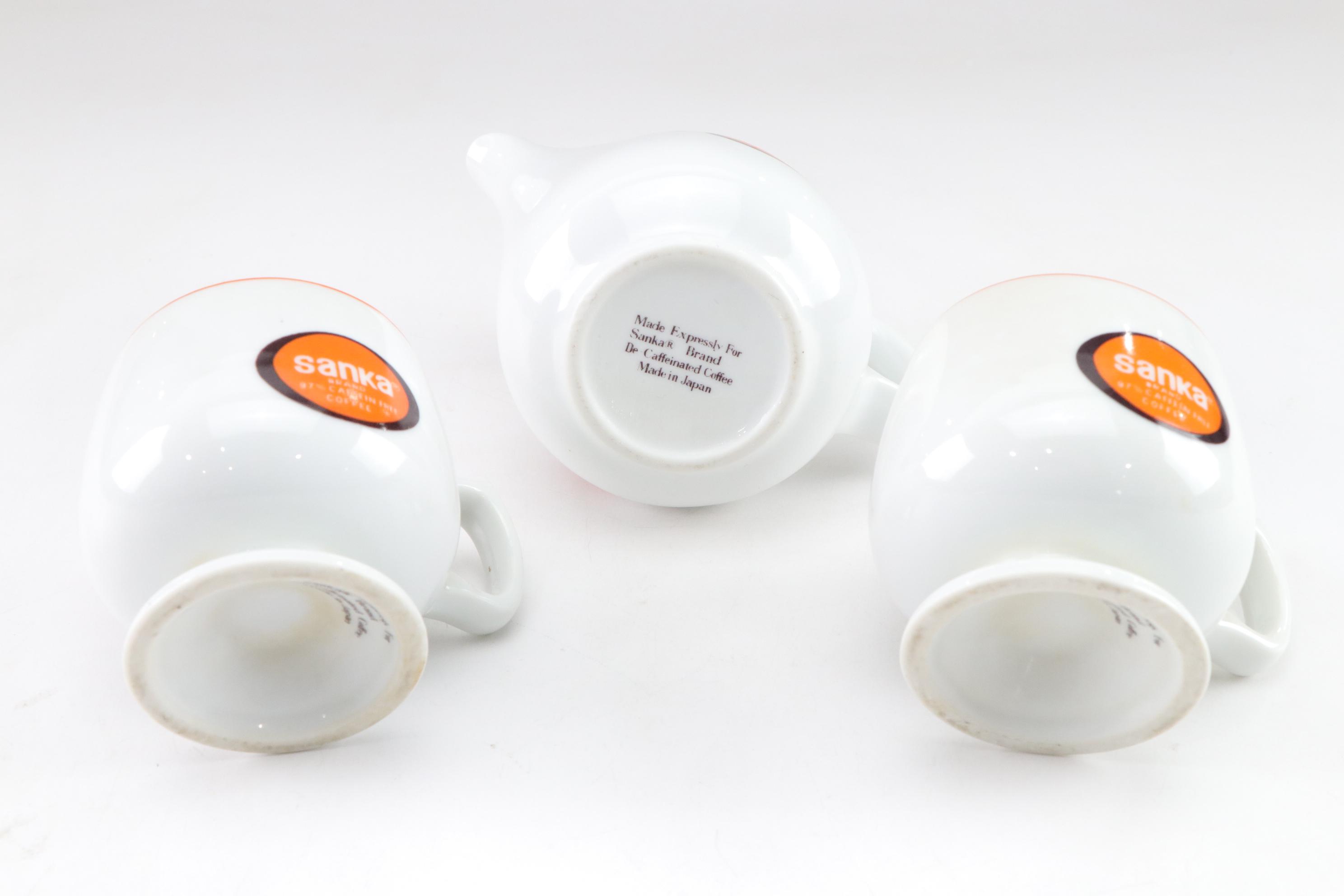 Orange Calcite Carved Owl with Sanka Decaf Coffee Pot