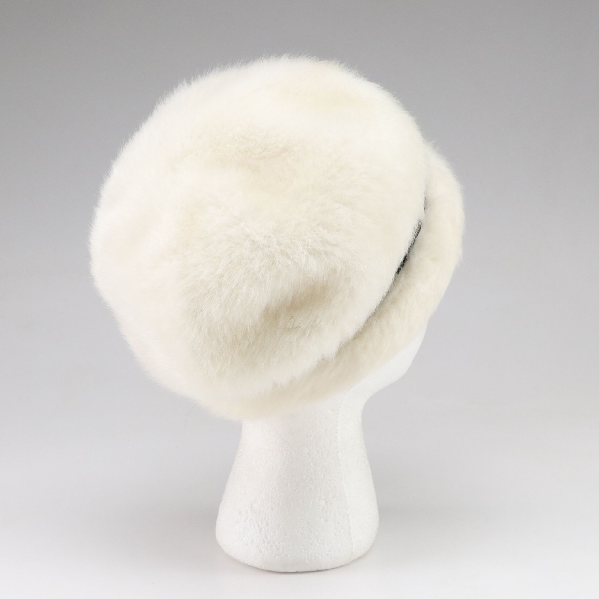 Mod Sheepskin Pom Hat and White Faux Mink Fur Cloche, Mid-20th C.