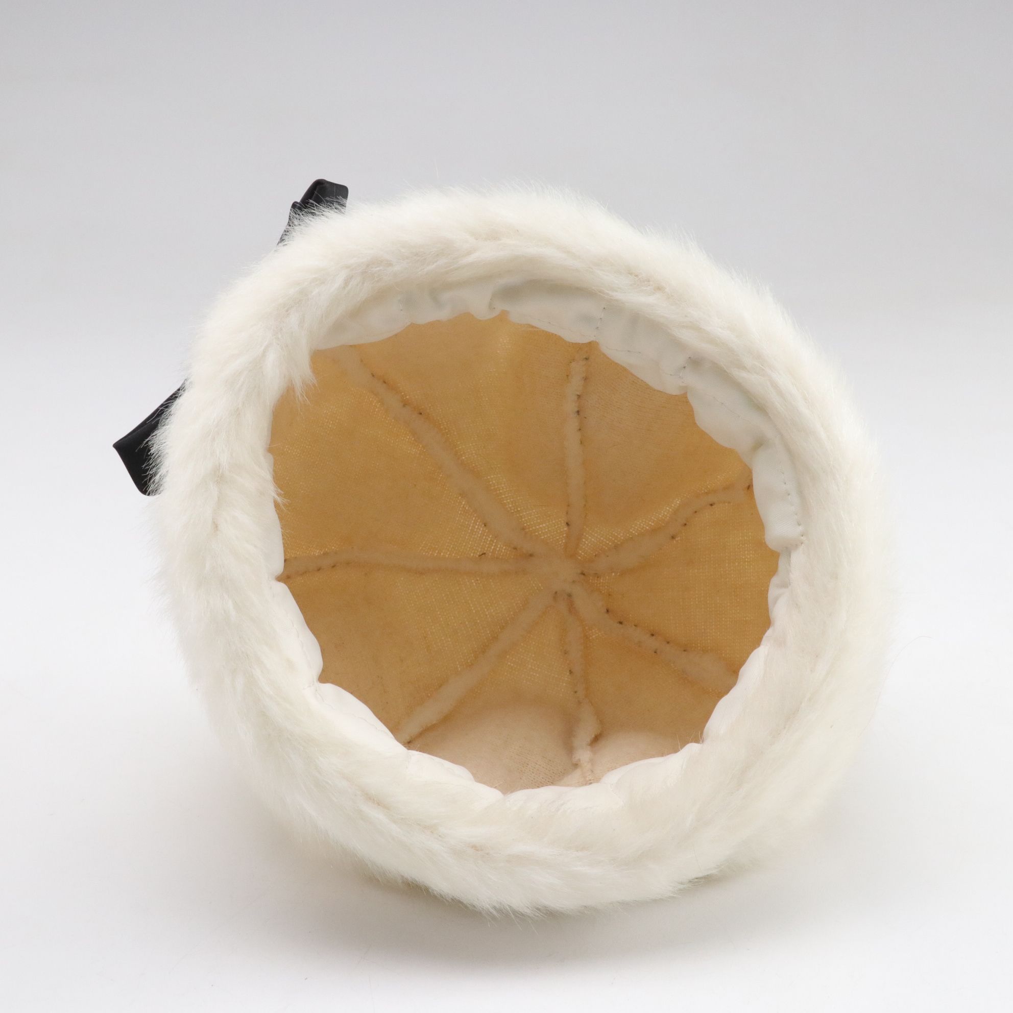 Mod Sheepskin Pom Hat and White Faux Mink Fur Cloche, Mid-20th C.