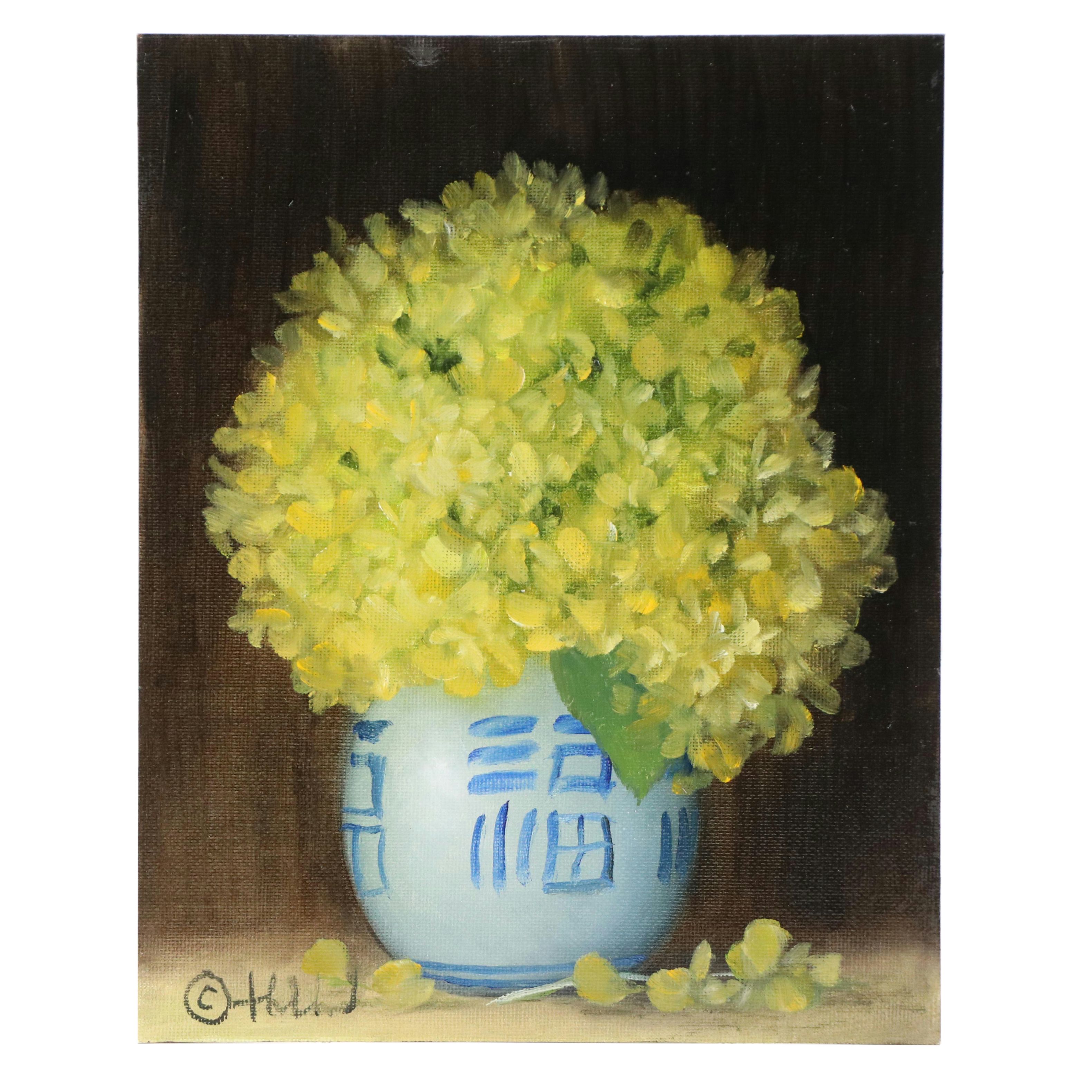 Thu-Thuy Tran Oil Painting "Yellow Hydrangeas," 2025