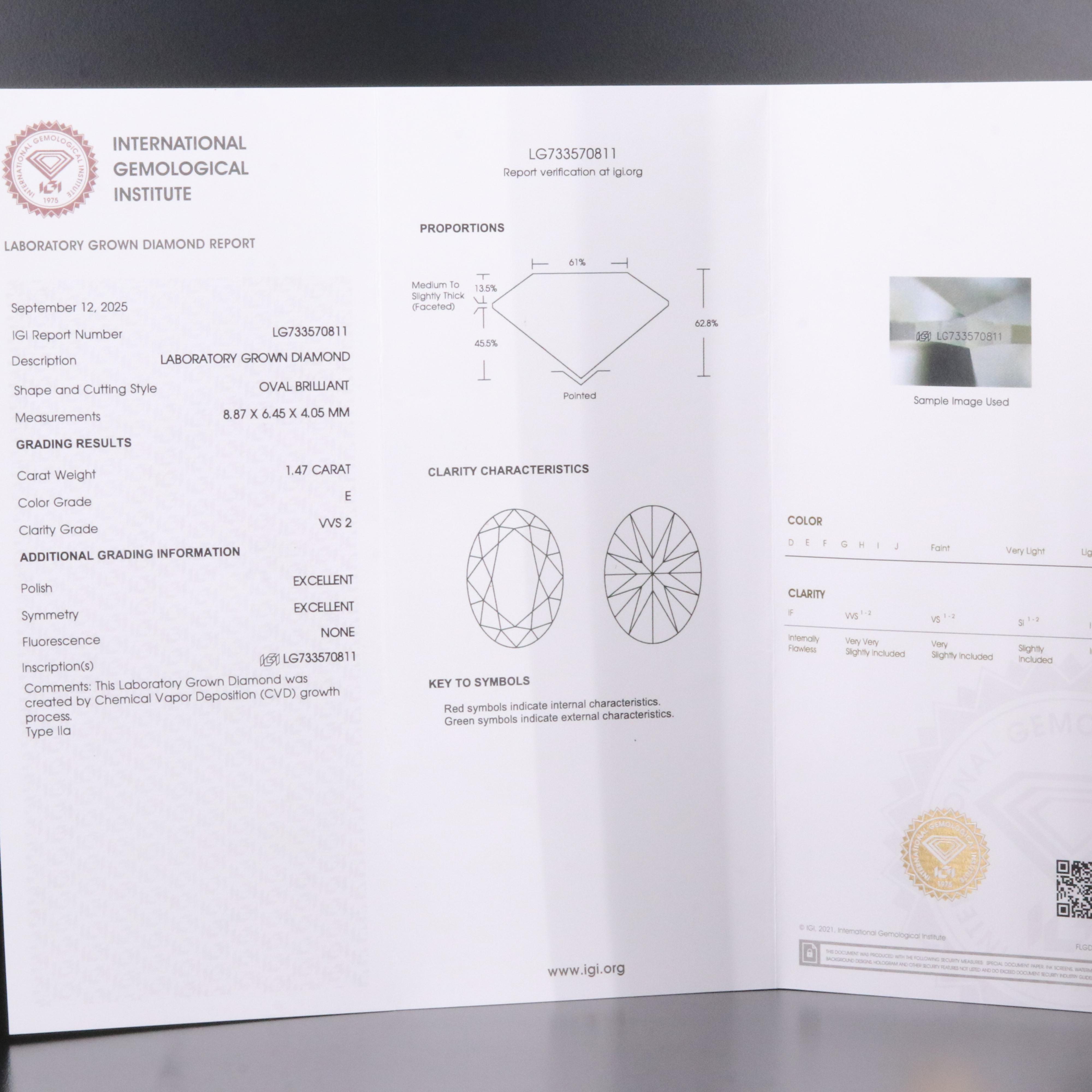 Loose 1.47 CT Lab Grown Diamond with IGI Report