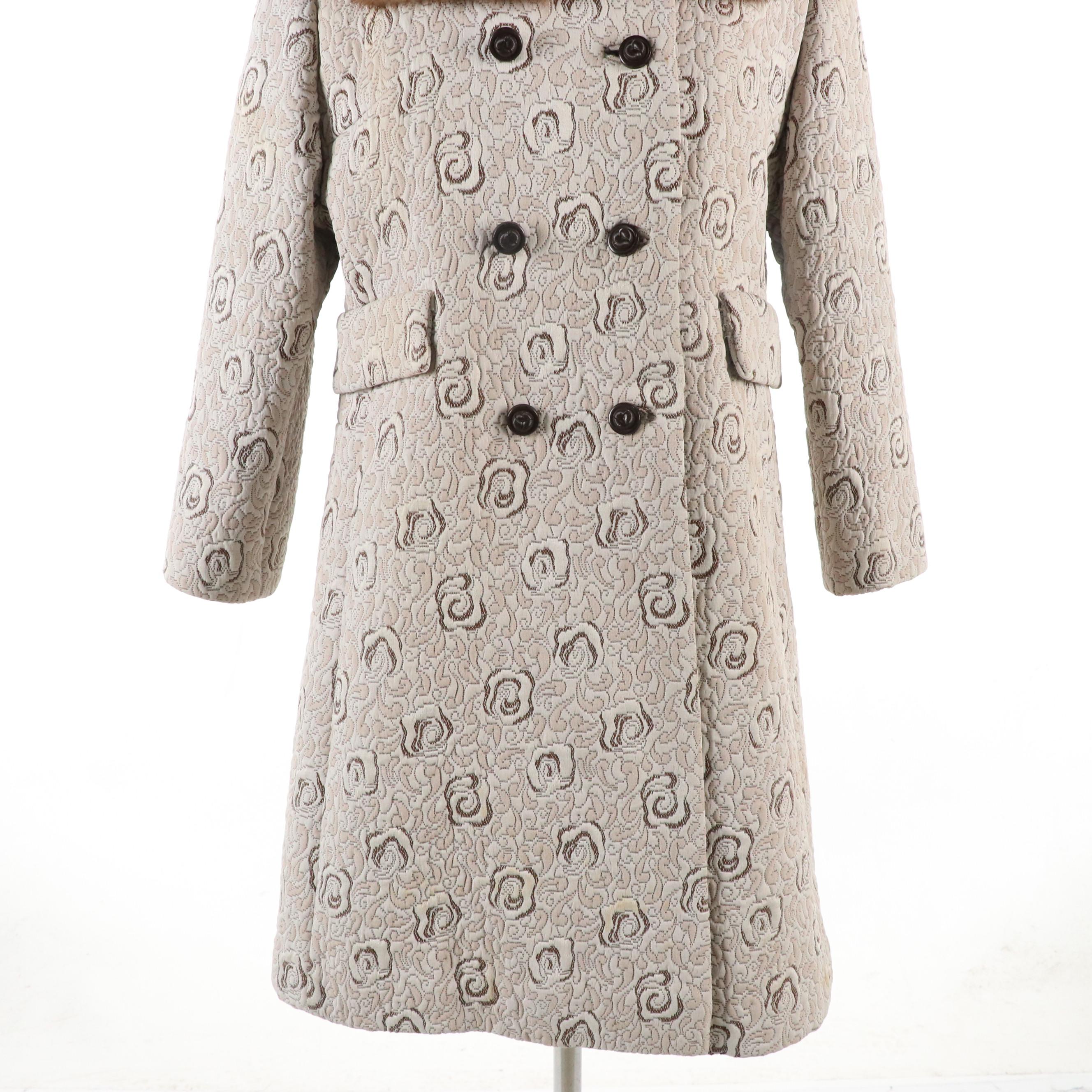 McKelvey's Vintage Floral Textured Coat with Mink Fur Collar