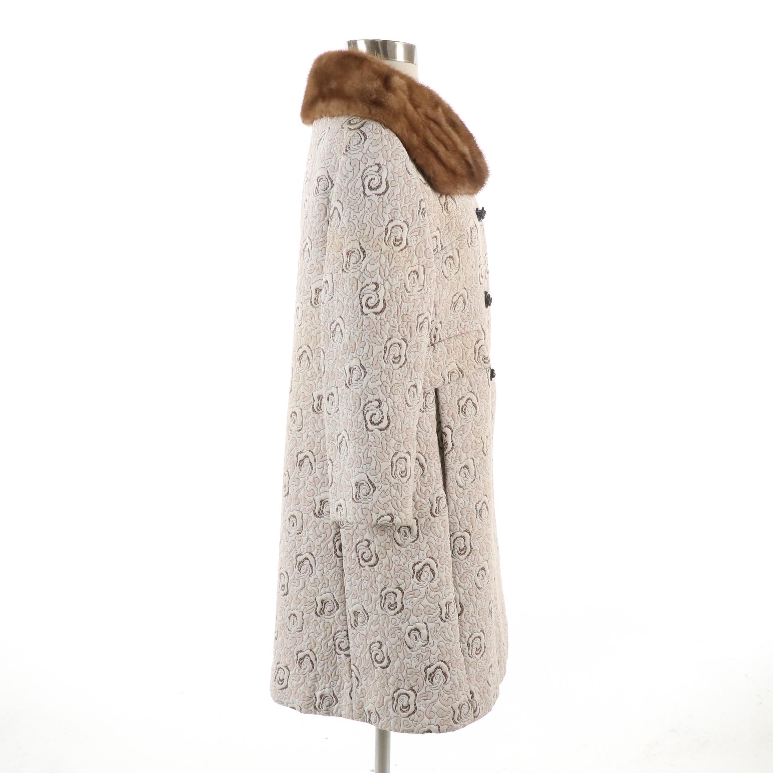 McKelvey's Vintage Floral Textured Coat with Mink Fur Collar