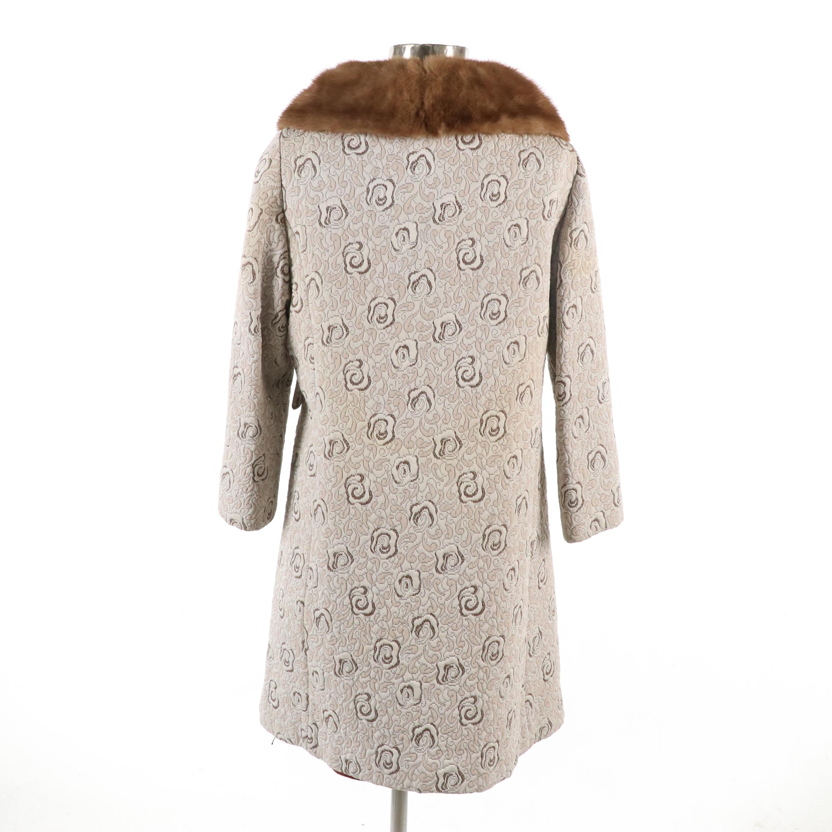 McKelvey's Vintage Floral Textured Coat with Mink Fur Collar