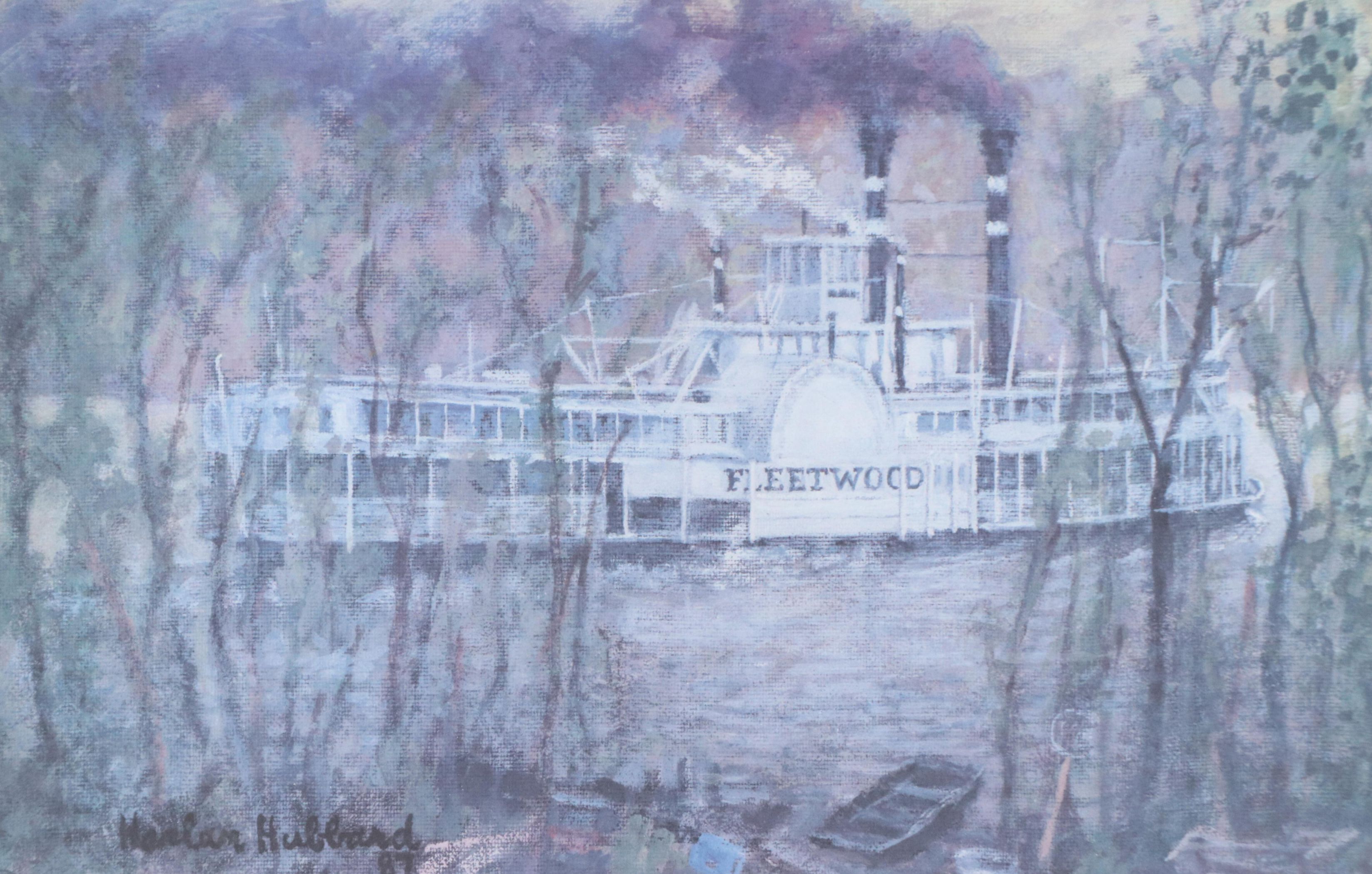 After Harlan Hubbard Offset Lithograph of River Steamboat "Fleetwood," 1987