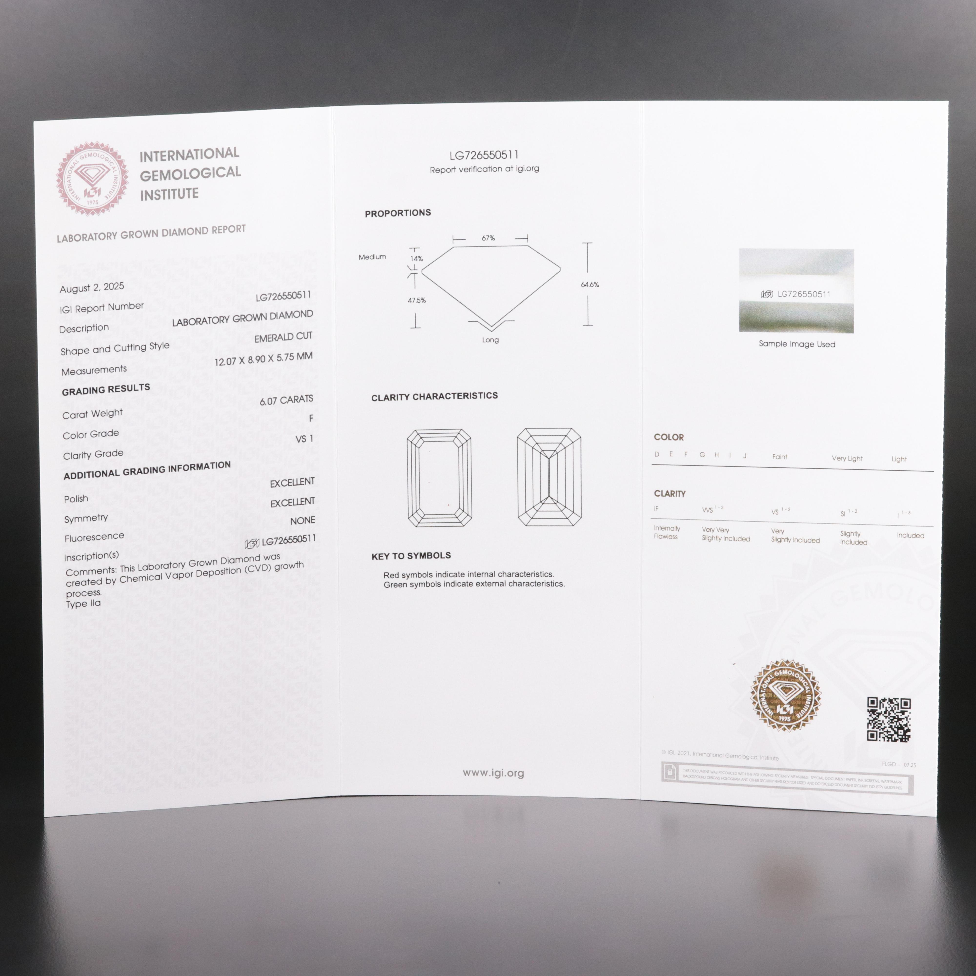 Loose 6.07 CT Lab Grown Diamond with IGI Report
