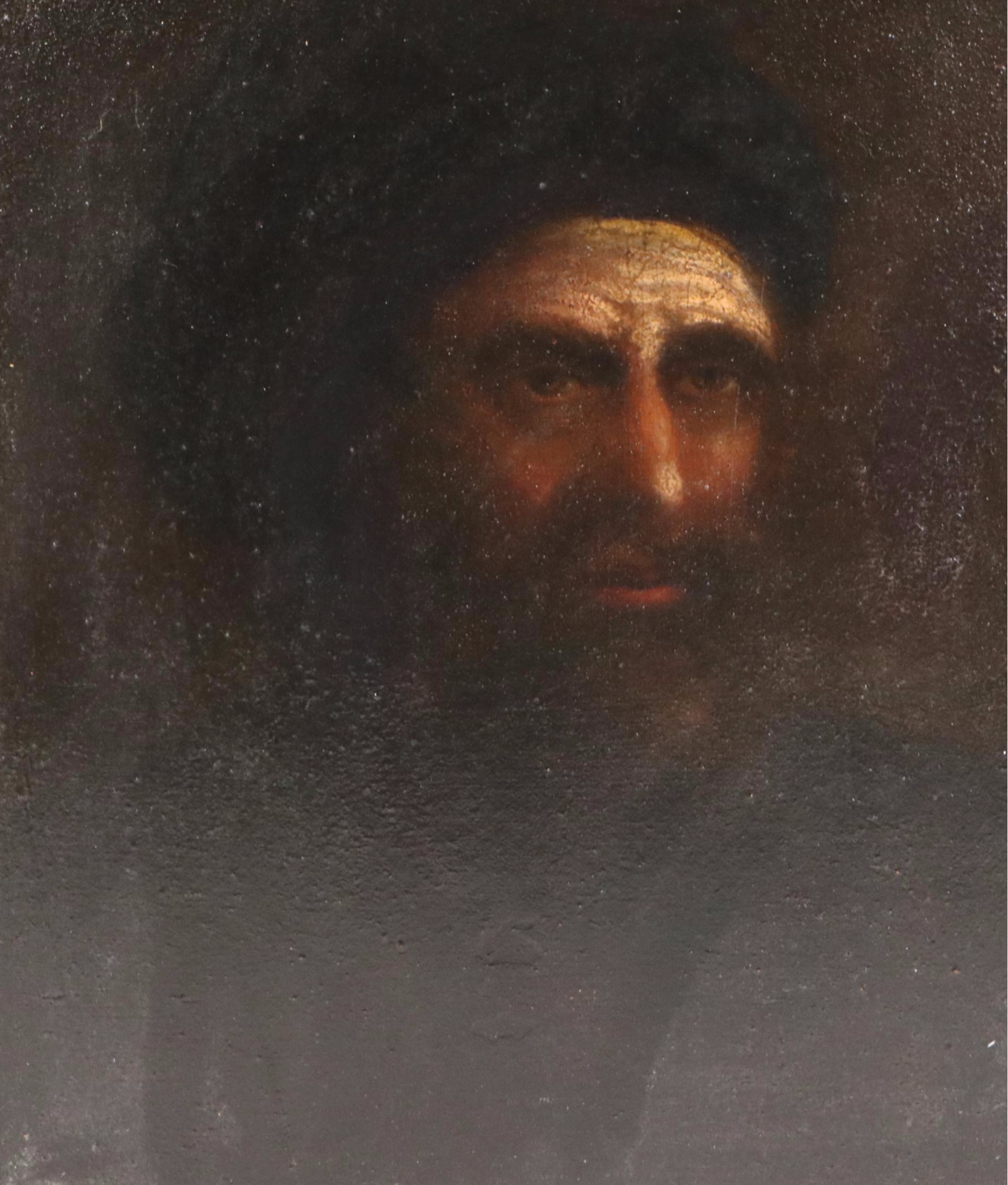 Chiaroscuro Style Portrait Oil Painting of Man in Shadows, 19th to Early 20th C.