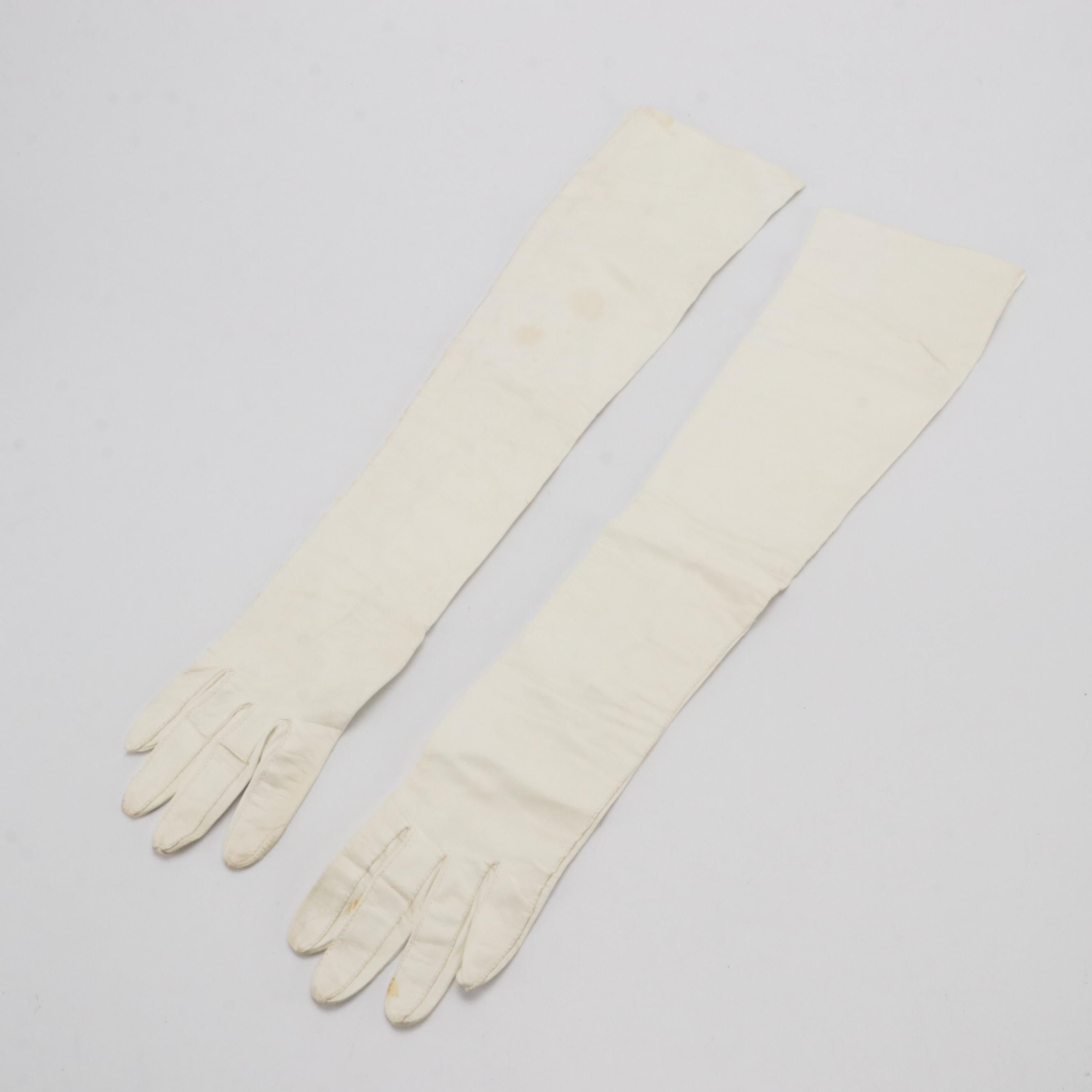 Lambskin Leather Opera-Length Gloves with Pearlized Beads, Mid-20th Century