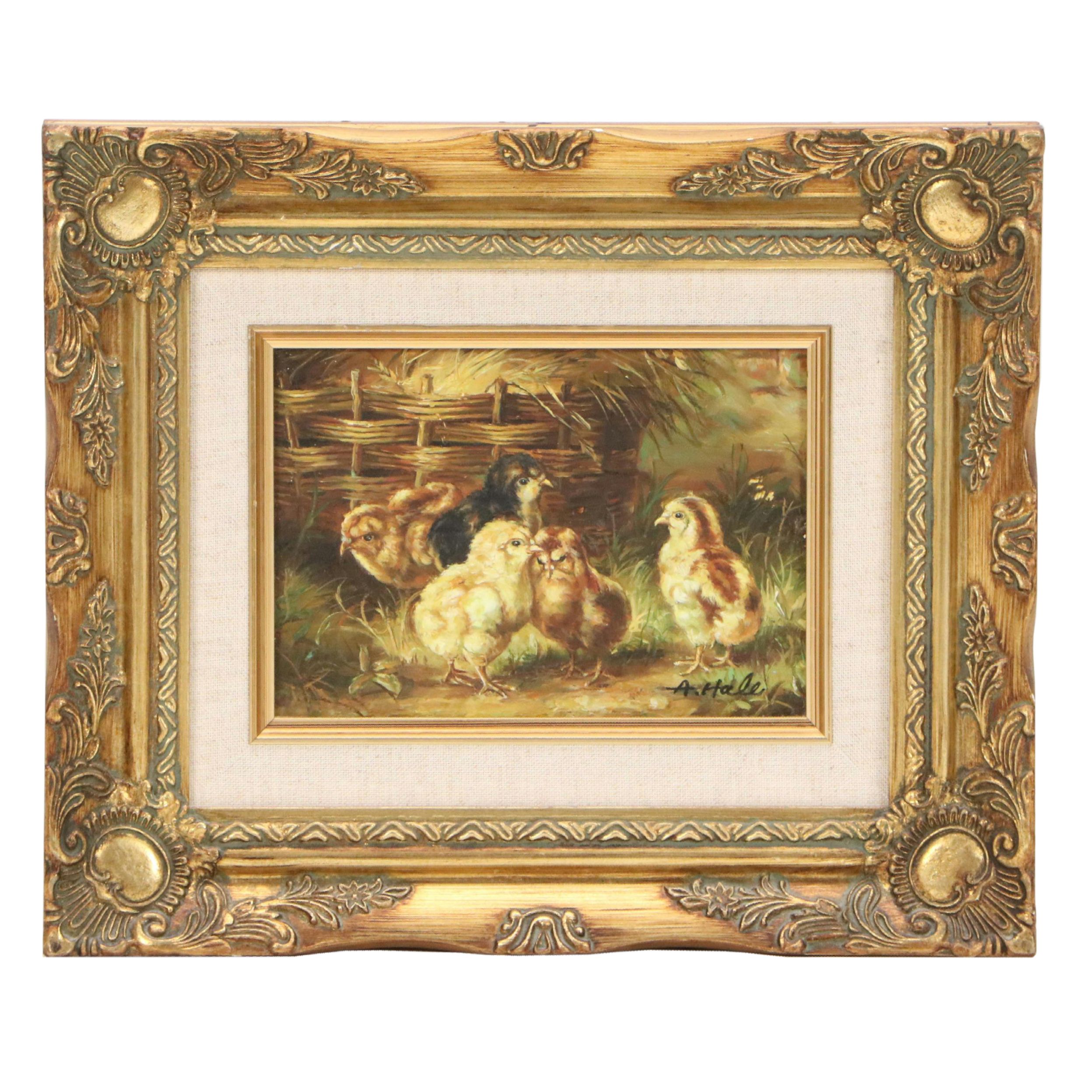 A. Hale Oil Painting of Chicks, Late 20th to 21st Century