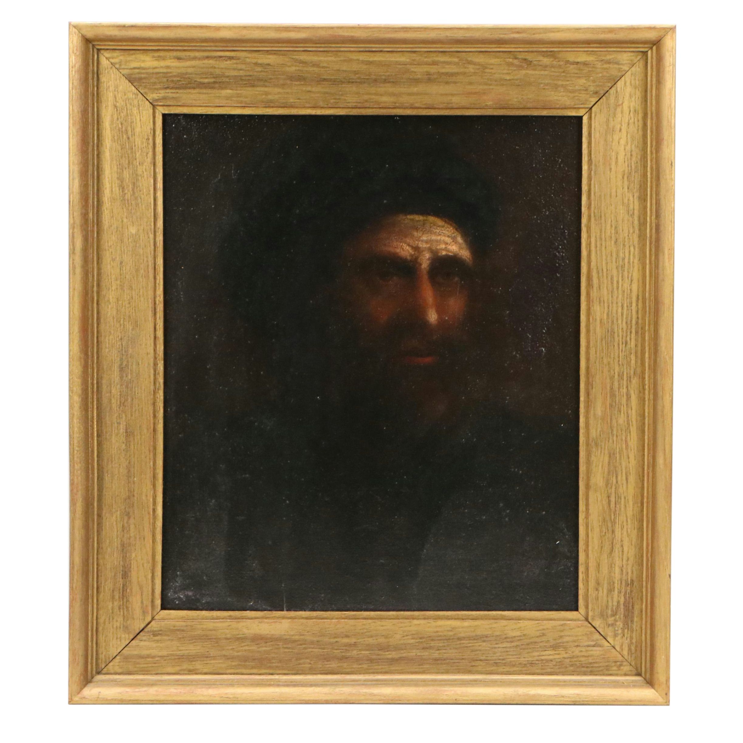 Chiaroscuro Style Portrait Oil Painting of Man in Shadows, 19th to Early 20th C.