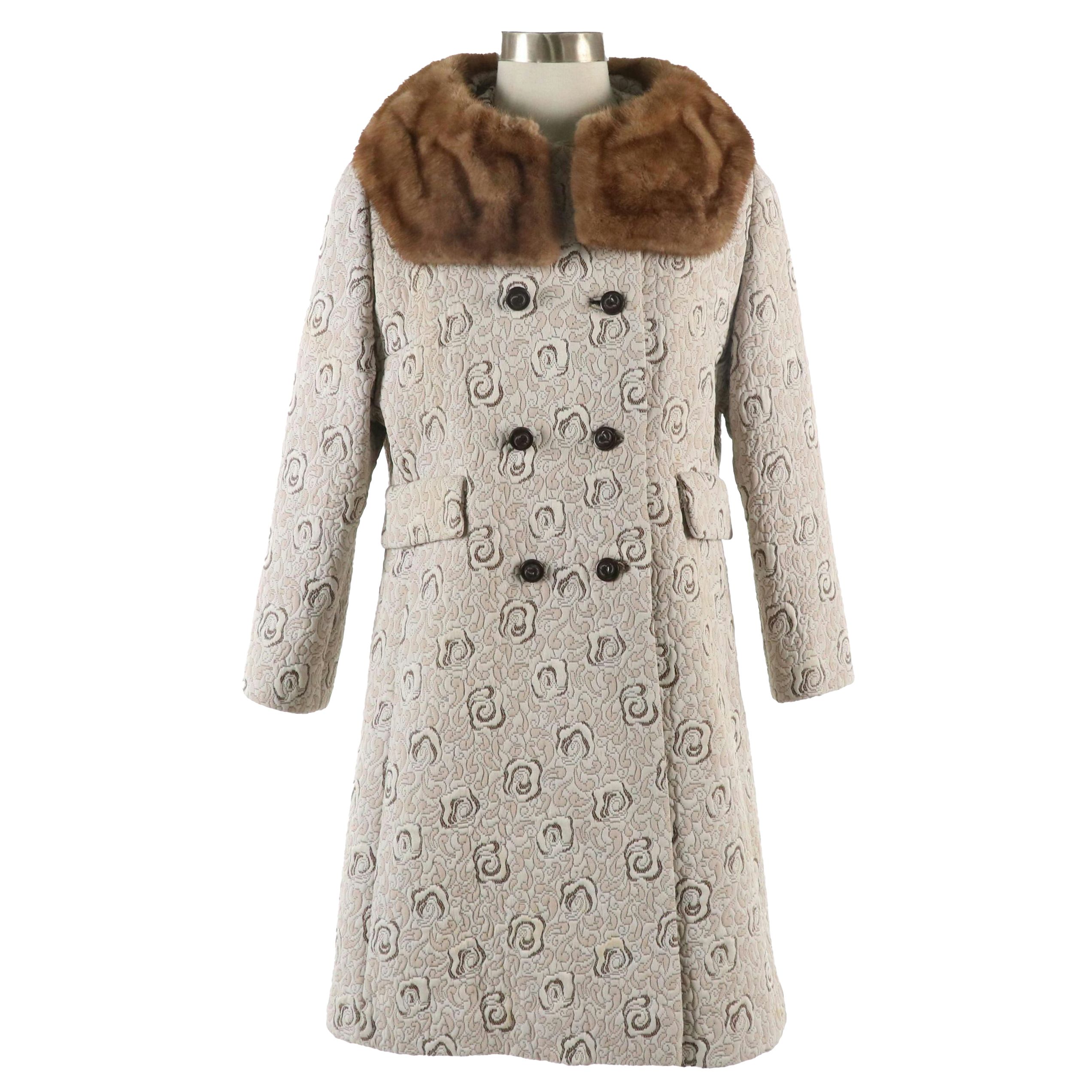 McKelvey's Vintage Floral Textured Coat with Mink Fur Collar