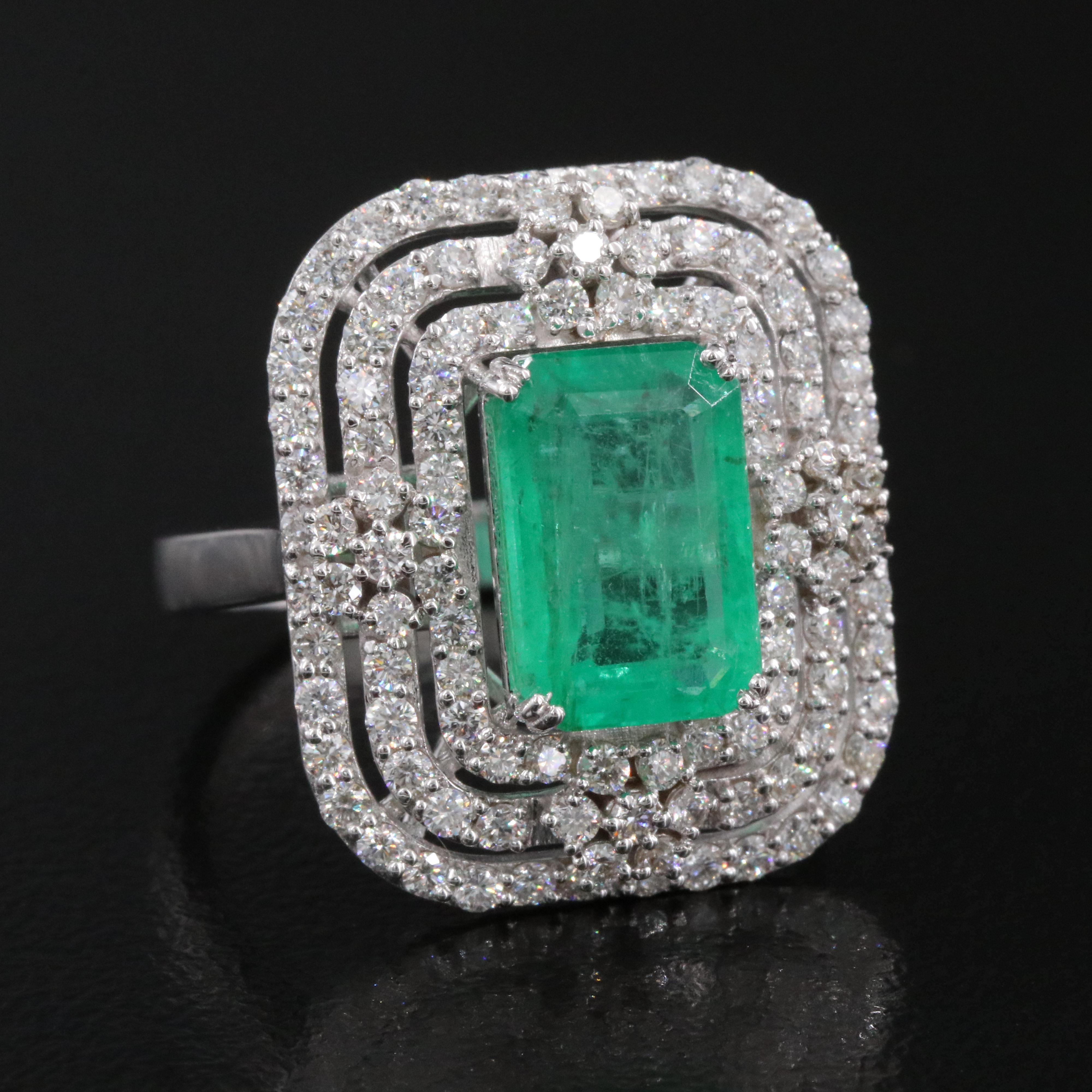 18K 2.82 CT Emerald and 1.30 CTW Diamond Ring