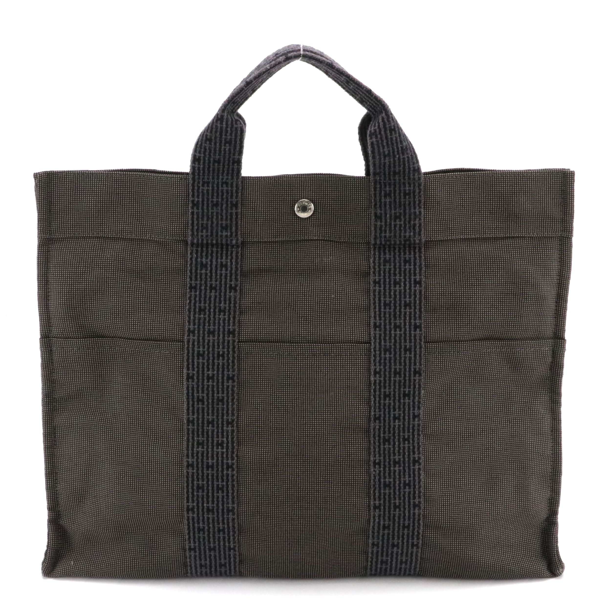 Hermès Toile Canvas Herline Tote MM in Grey/Black