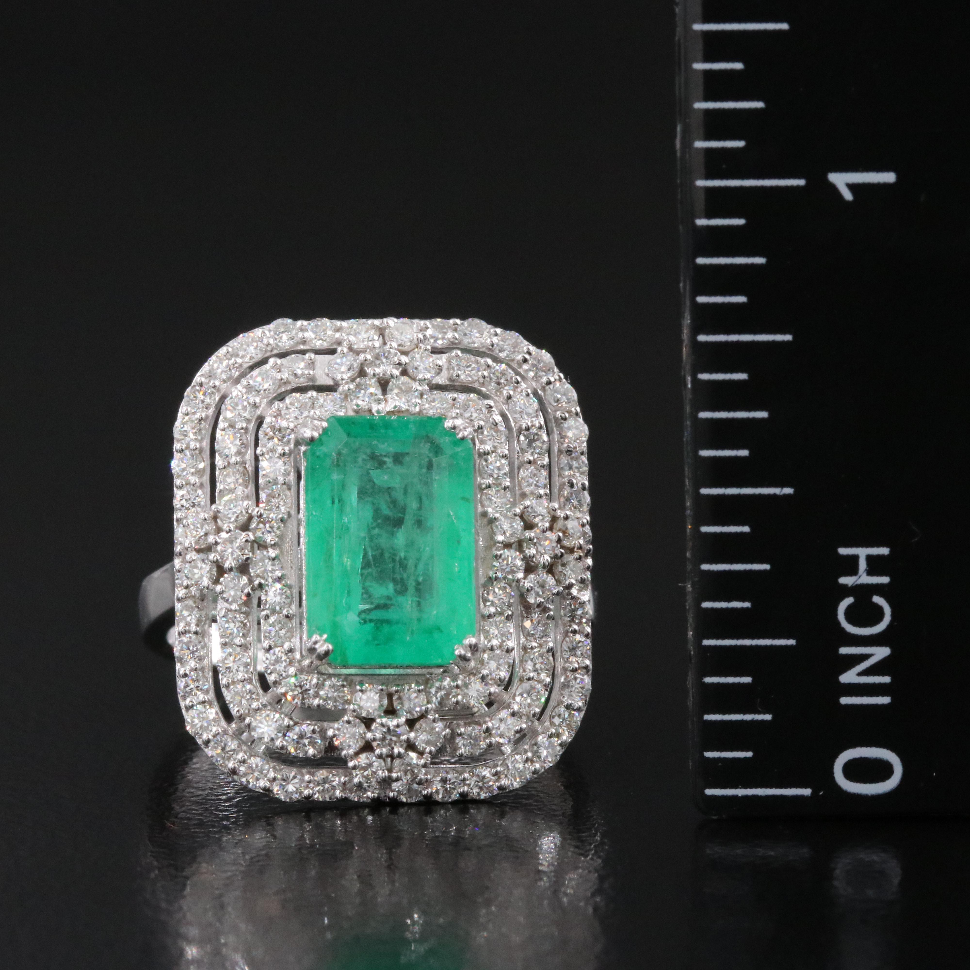 18K 2.82 CT Emerald and 1.30 CTW Diamond Ring
