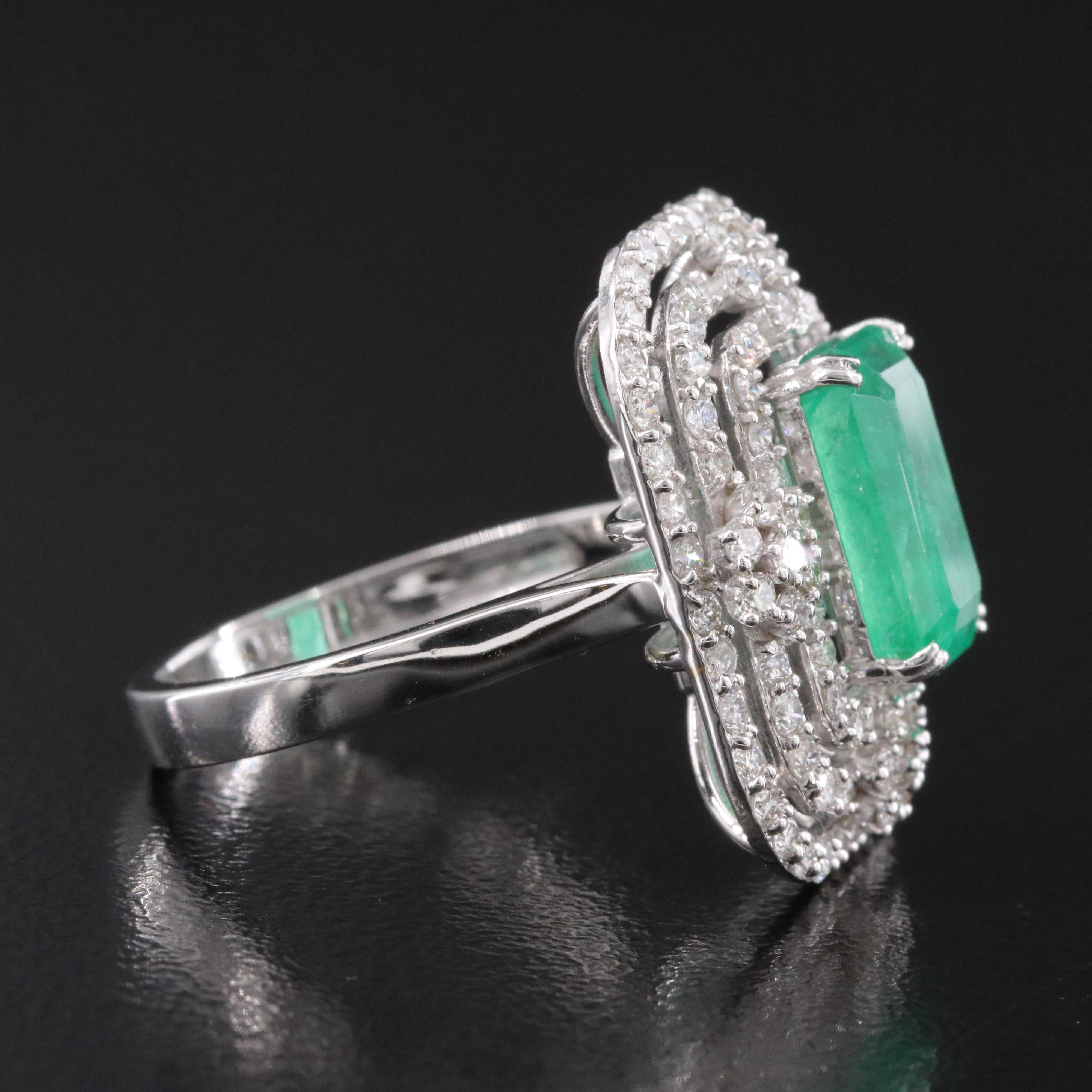 18K 2.82 CT Emerald and 1.30 CTW Diamond Ring