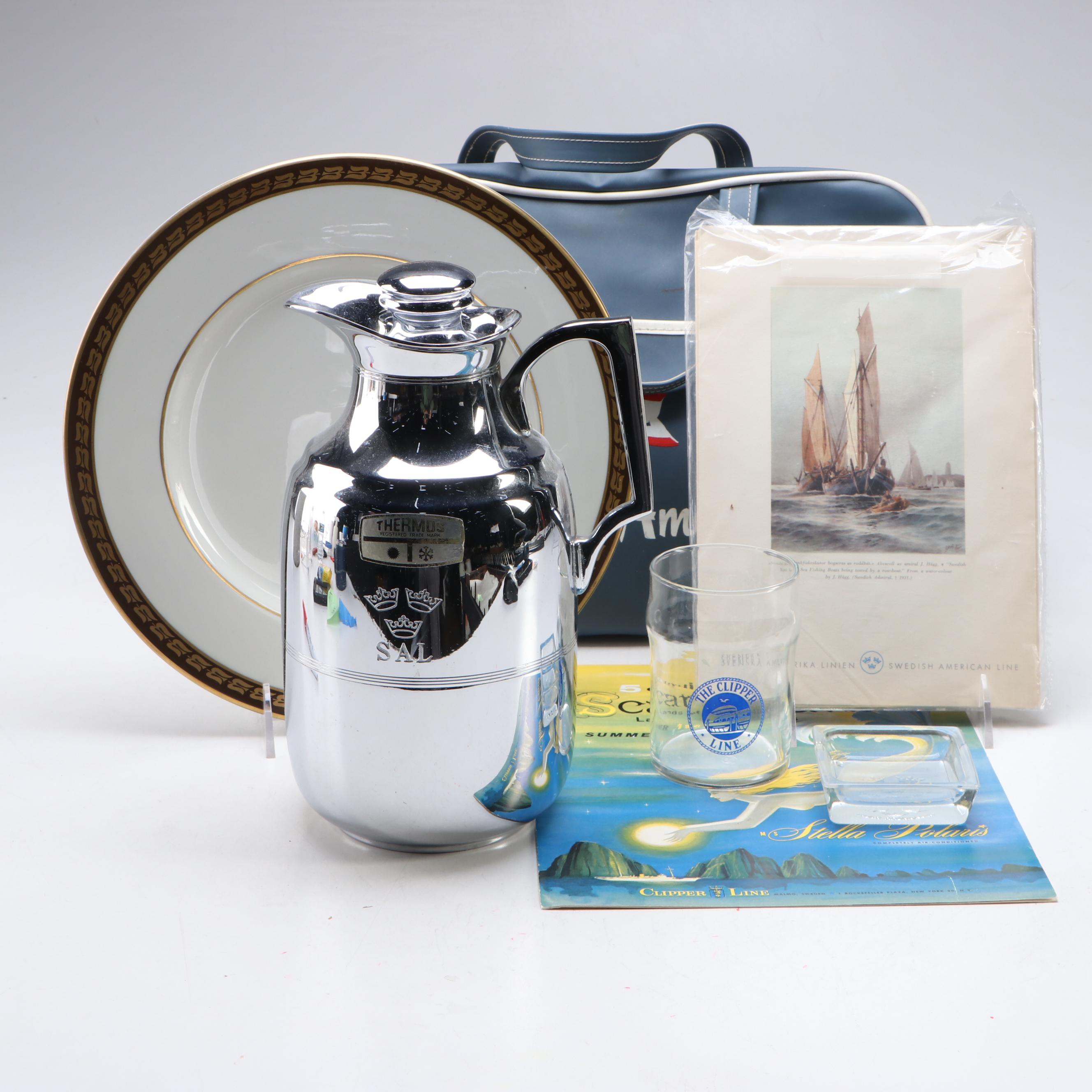 Chrome-Plate Thermos Carafe with The Clipper Line and More Nautical Souvenirs