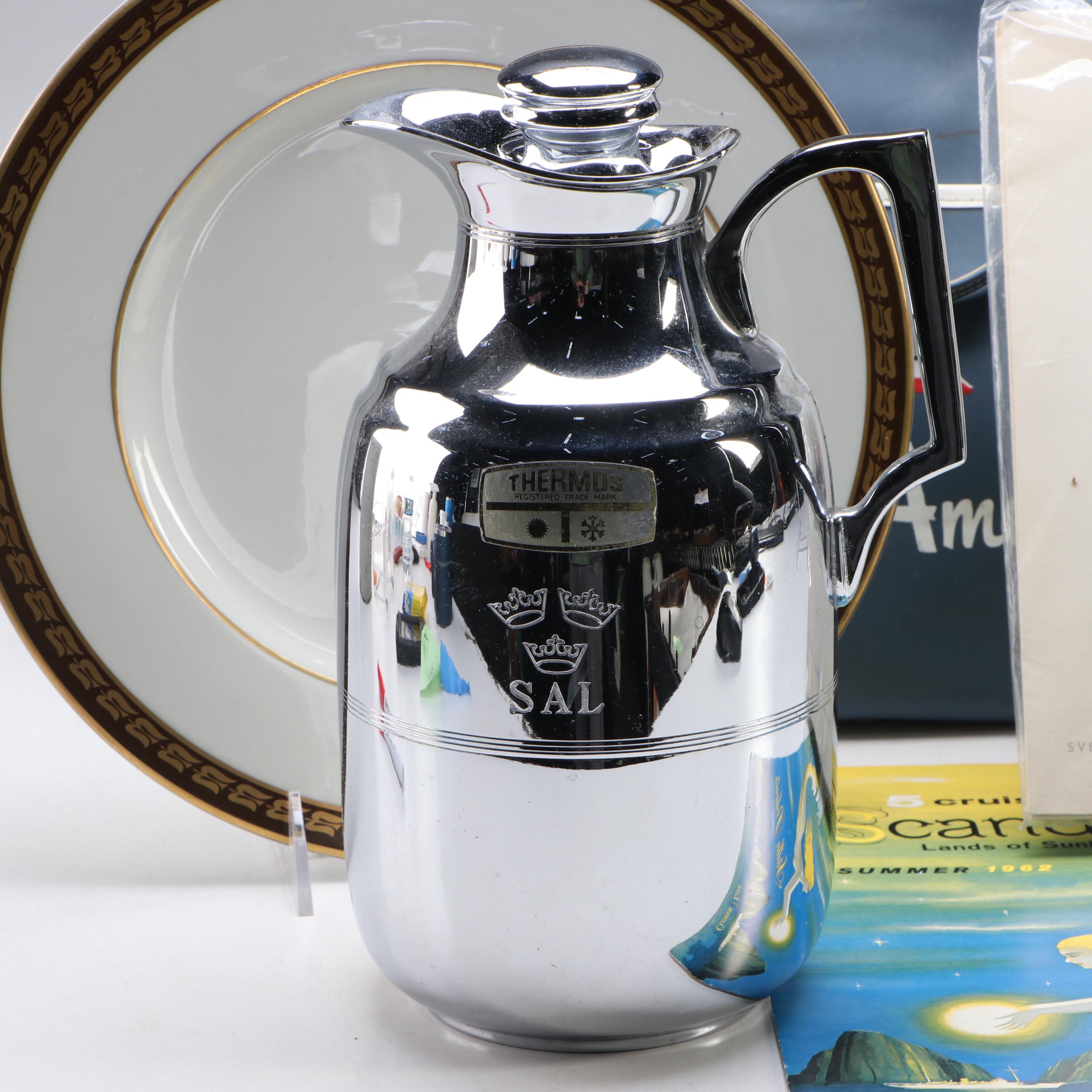 Chrome-Plate Thermos Carafe with The Clipper Line and More Nautical Souvenirs