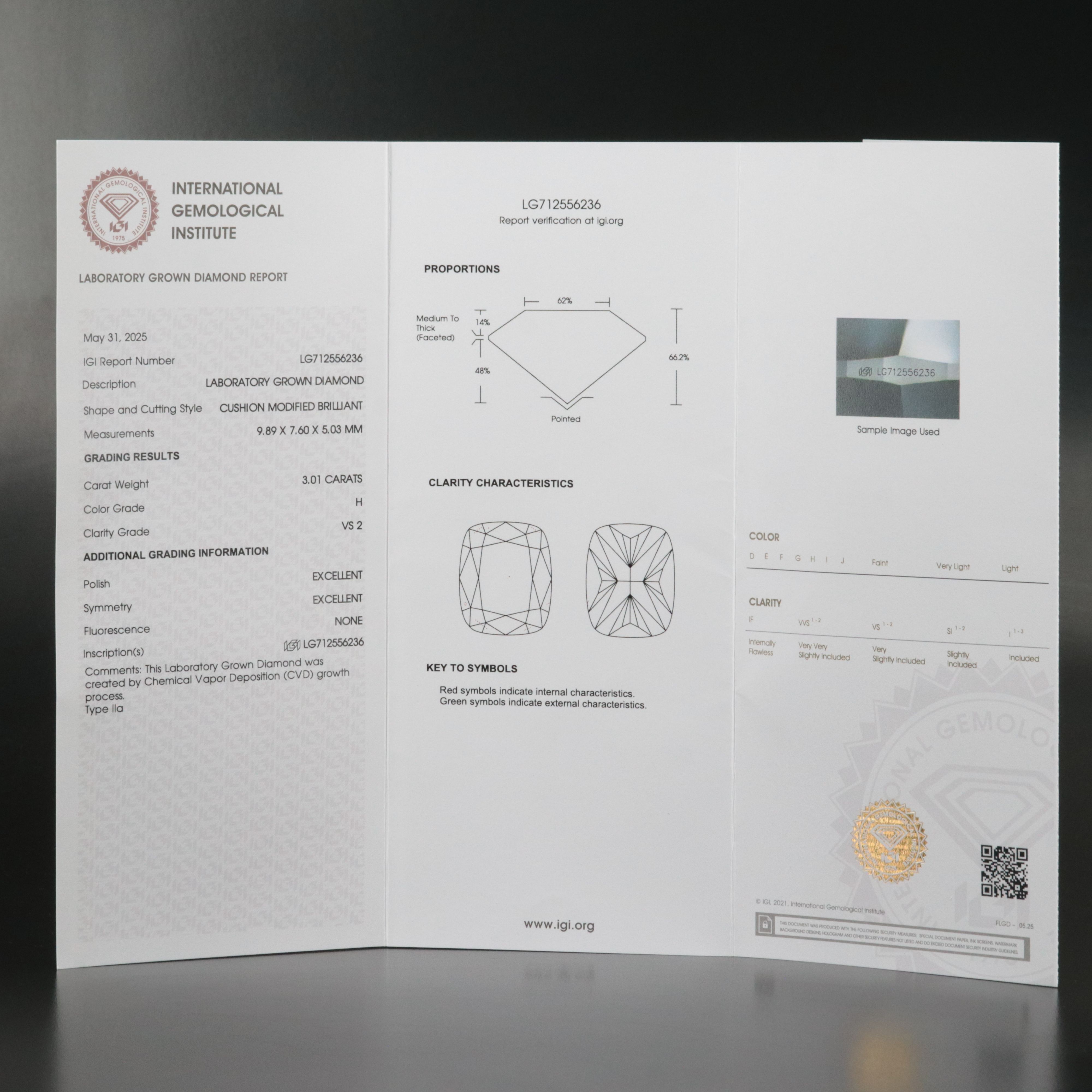 Loose 3.01 CT Lab Grown Diamond with IGI Report