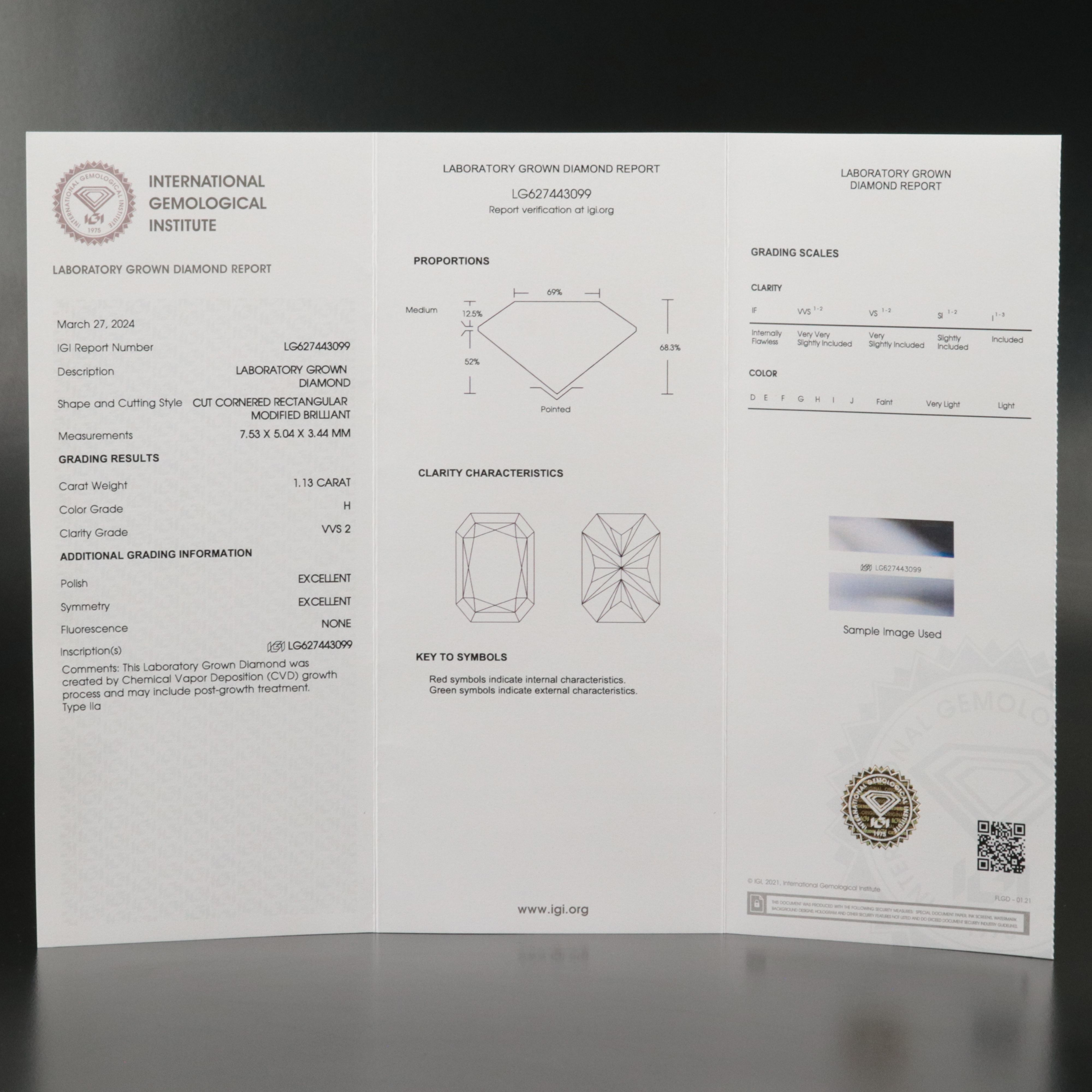 Loose 1.13 CT Lab Grown Diamond with IGI Report