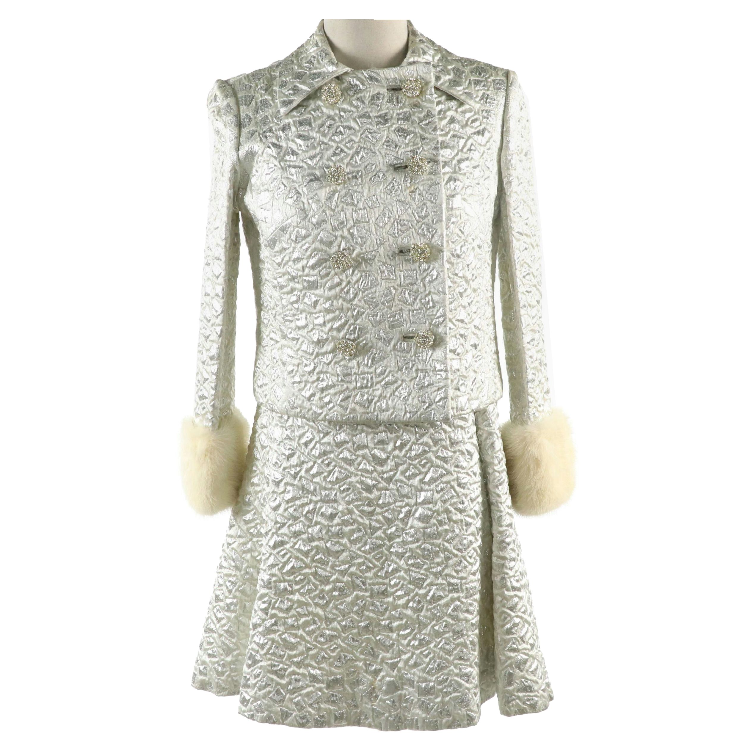 Engelman's Dress Suit in Metallic Polyester Jacquard with Mink Fur Trim, 1970s