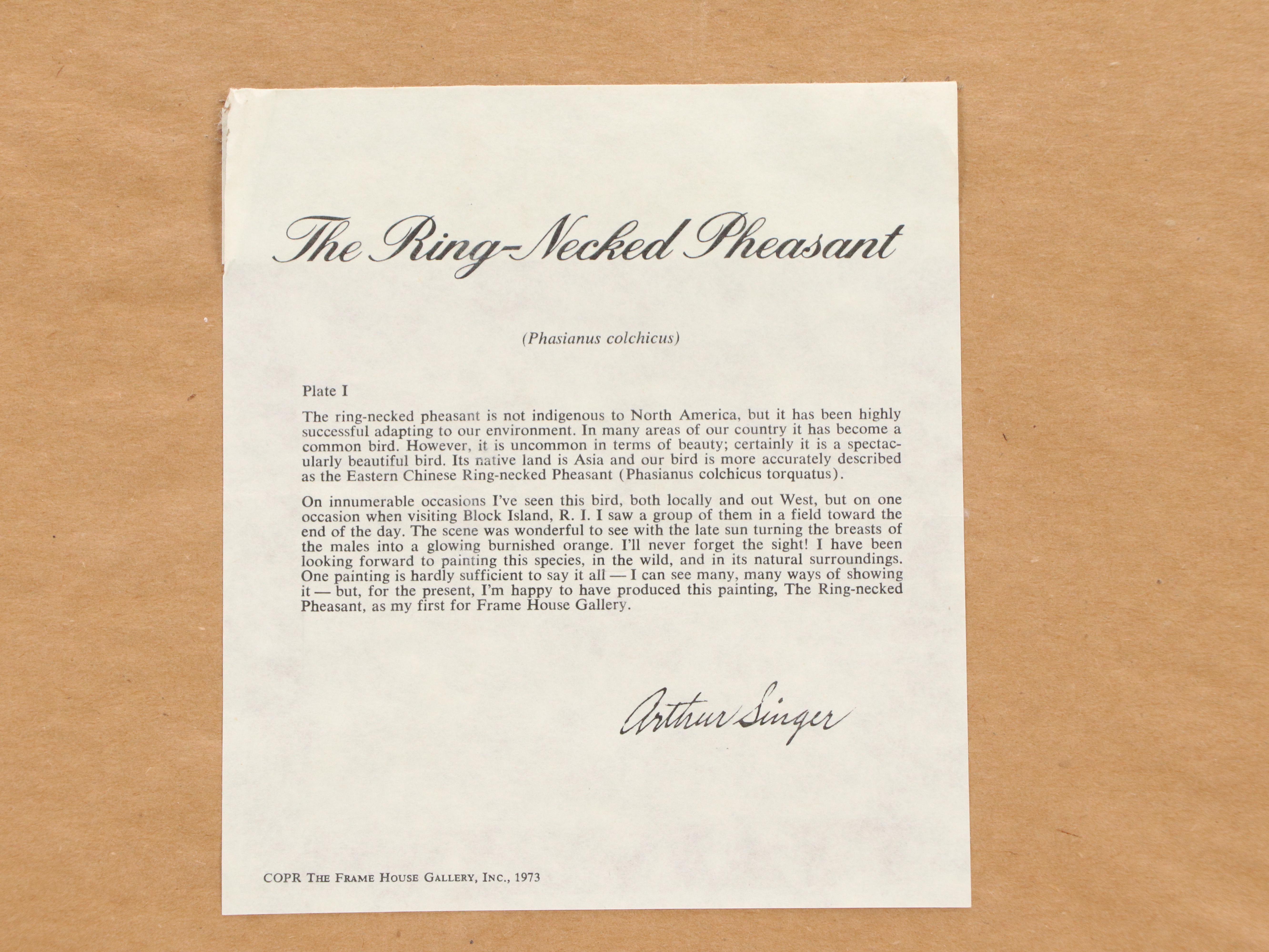 Arthur Singer Offset Lithograph "Ring-necked Pheasant"